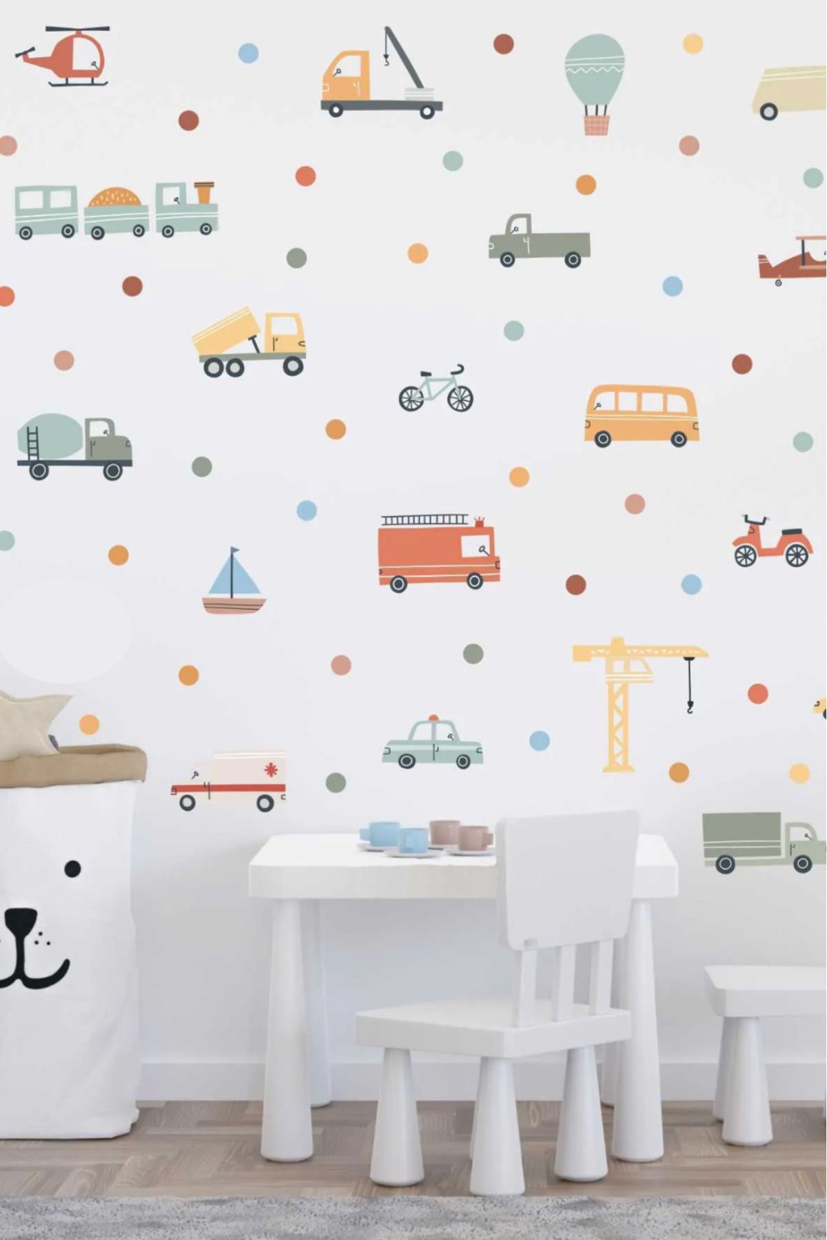 Sim Tasarım Pastel Renk Araçlar Arabalar Çocuk Odası Duvar Sticker Seti