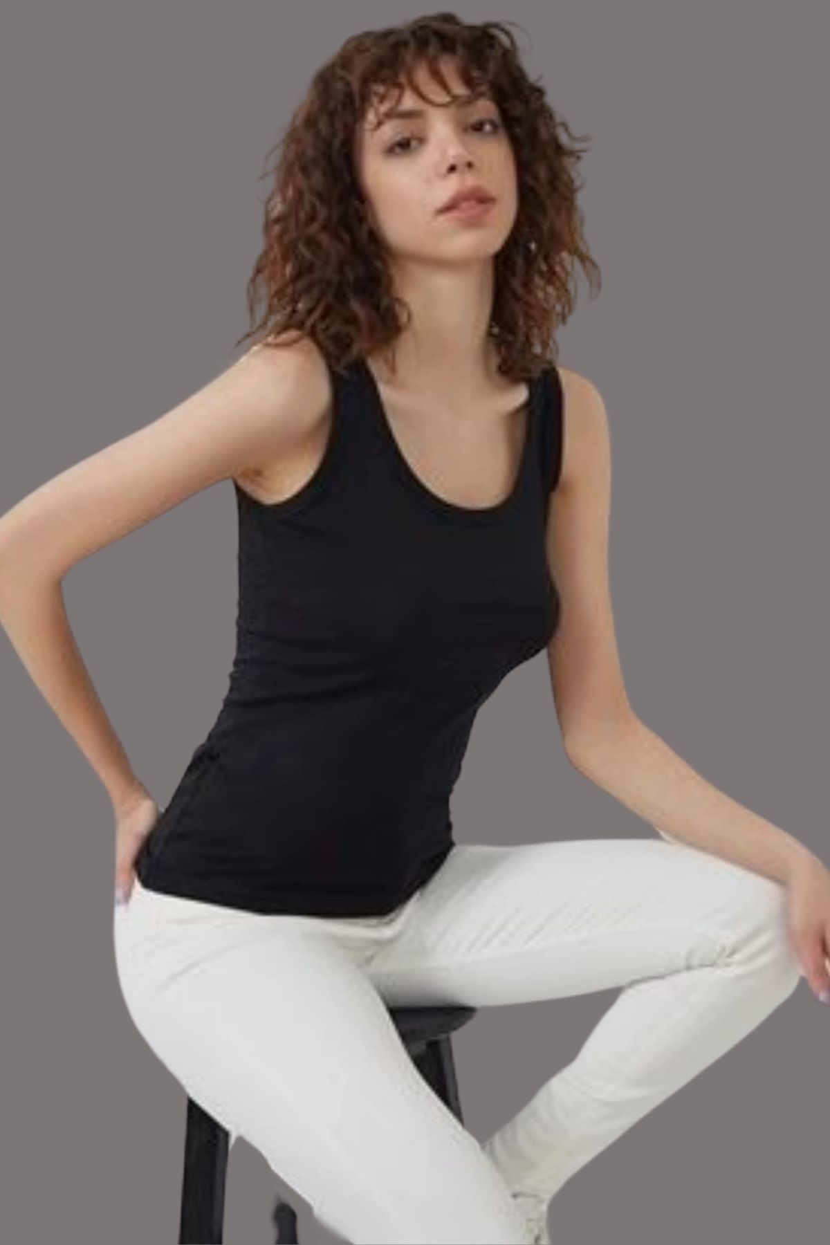 mrmpro Kadın Fitilli Görünümlü Kalın Askılı Basic Atlet Body %90 Pamuk %10 Likra