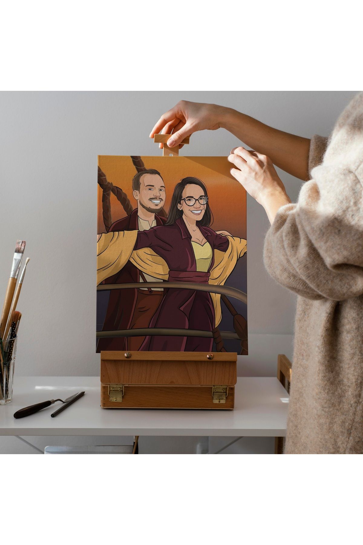 ÇELİKLER HEDİYE Kişiye Özel Karikatür Kanvas – Fotoğraftan Hazırlanan Hediye Tablo