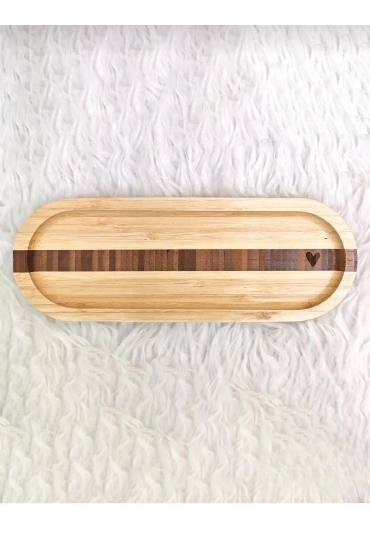 DEZİ Bambu Kalp Desenli Oval Servis Tabağı, Sunum Tabağı, Çerez Tabağı