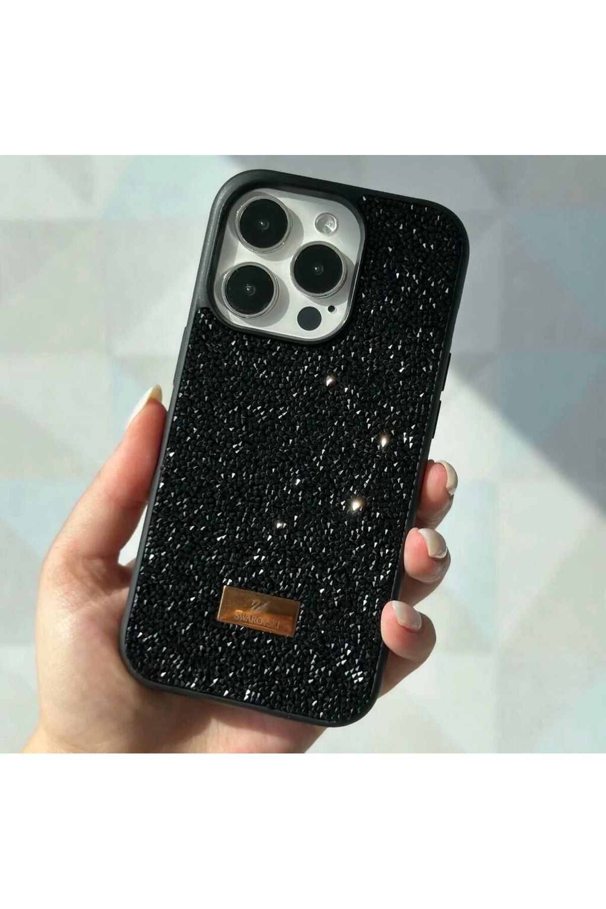 nexnova İphone 16 Uyumlu Kılıf Içi Kadife Elmas Tasarımlı Siyah Taşlı Işıltılı Pırlanta Silikon