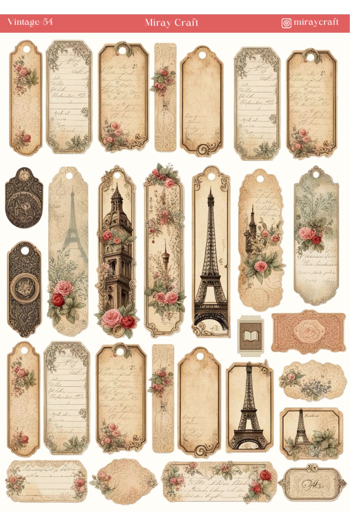 MirayDesign 1 Adet Vintage Temalı Sticker (12x17 cm) Bullet Journal, Scrapbook, Ajanda ve Planlayıcı için