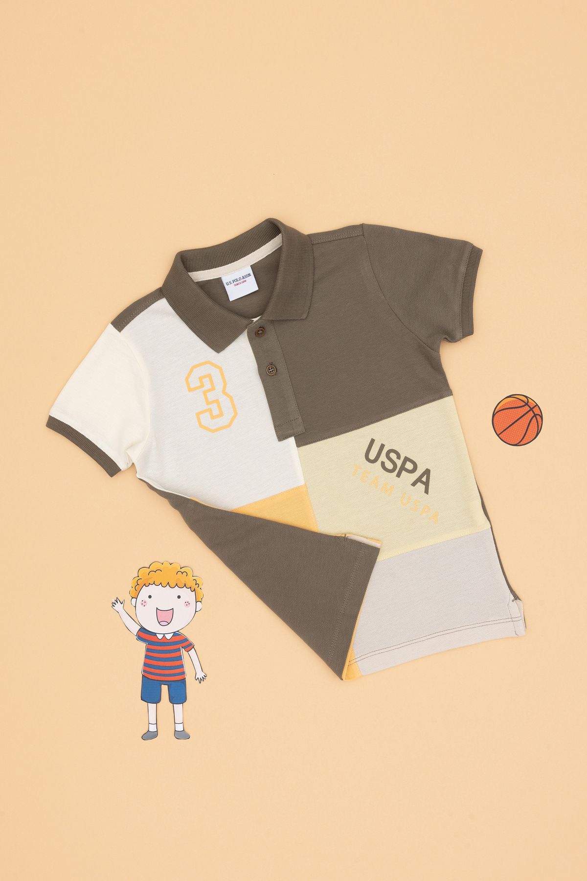 U.S. Polo Assn. Erkek Çocuk Bisiklet Yaka Vizon Tişört 50300185-VR052