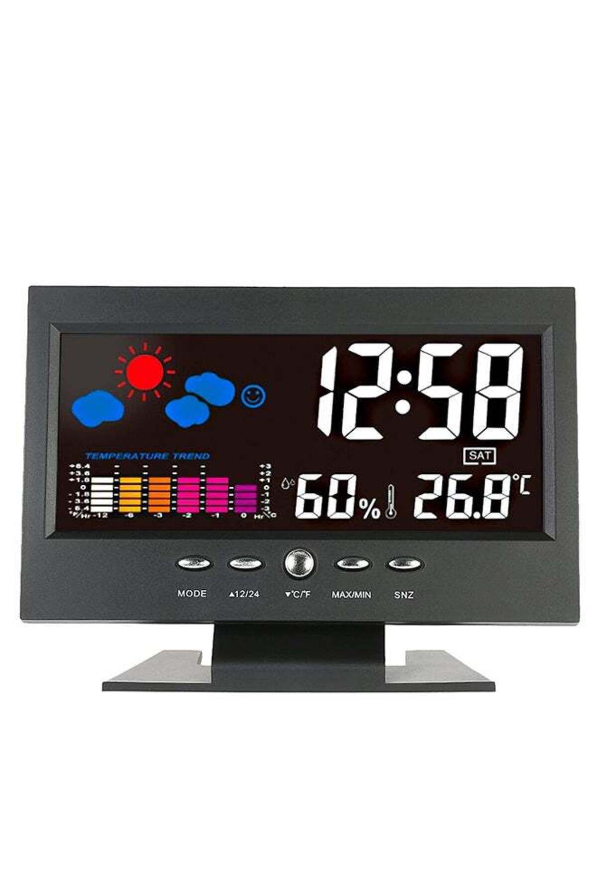 COOYA-LCD Digital Alarm Clock Temperature and Humidity Meter (Black) Display with Stand 1