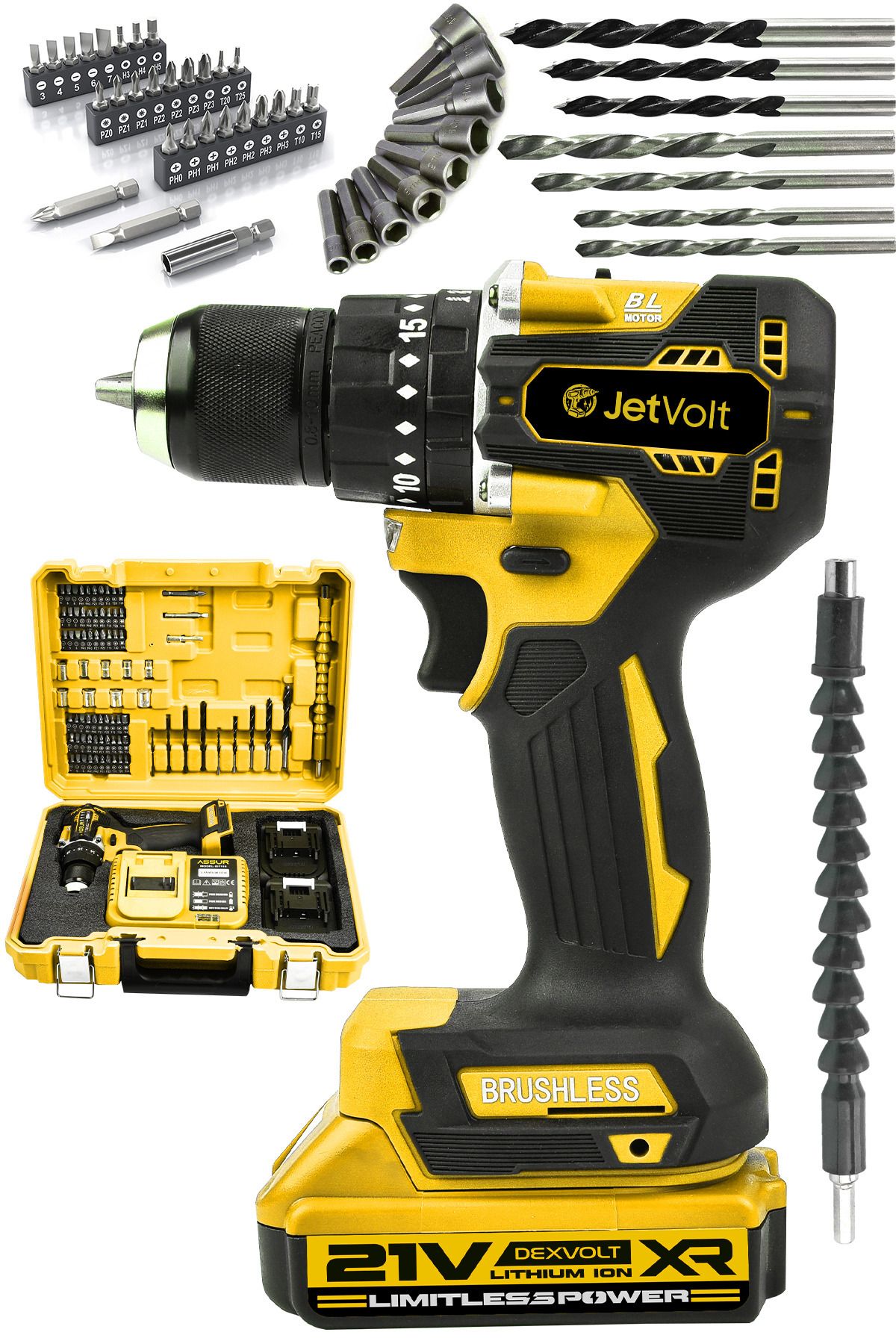 Elioure 21V 2.0Ah Kömürsüz Motor Darbeli Şarjlı Matkap Siyah