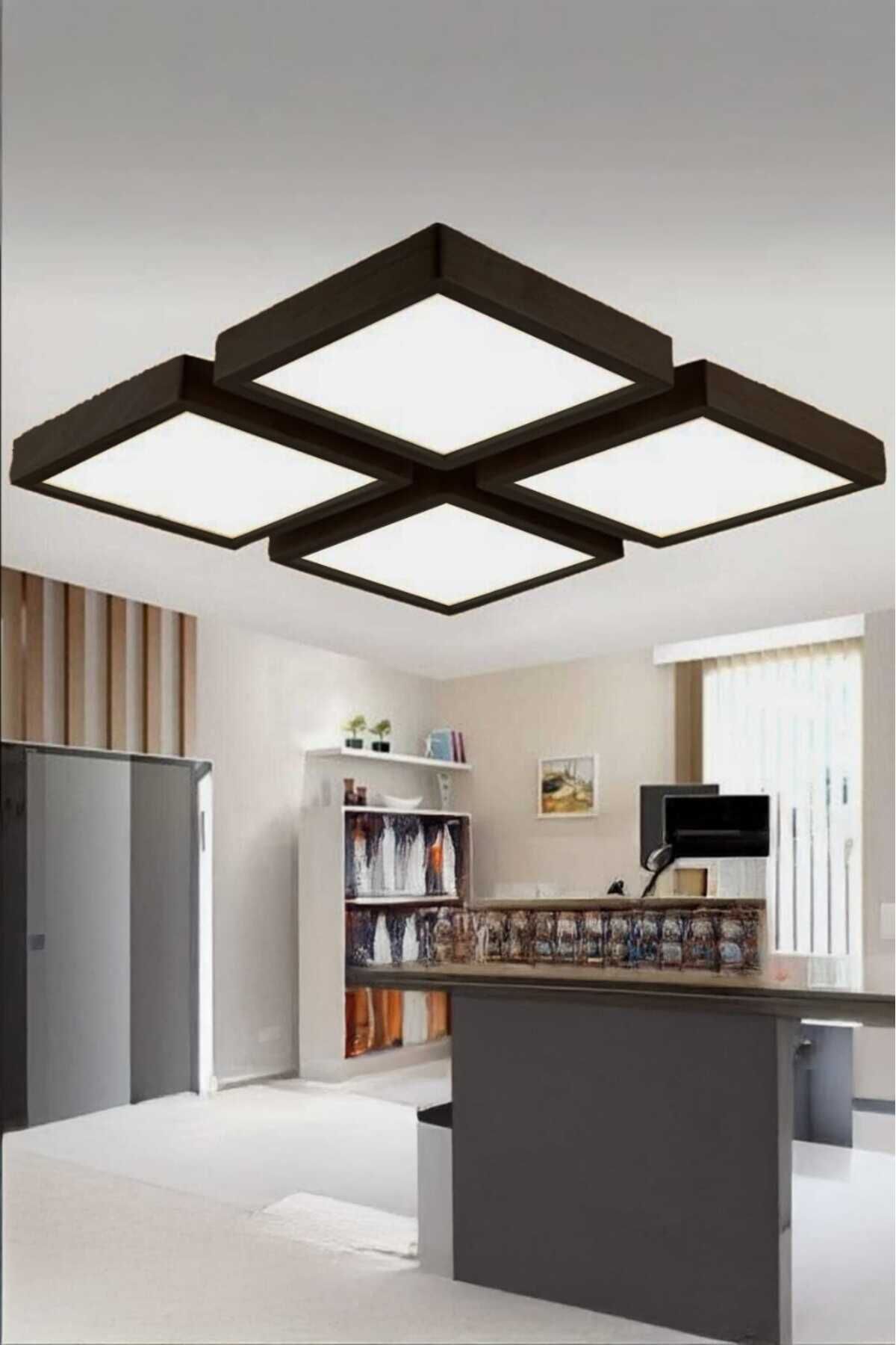 Viesteknoloji MODERN TASARIM 4LÜ METAL SİYAH KASA LED AVİZE BEYAZ IŞIK KOLAY MONTAJ SALON AVİZESİ