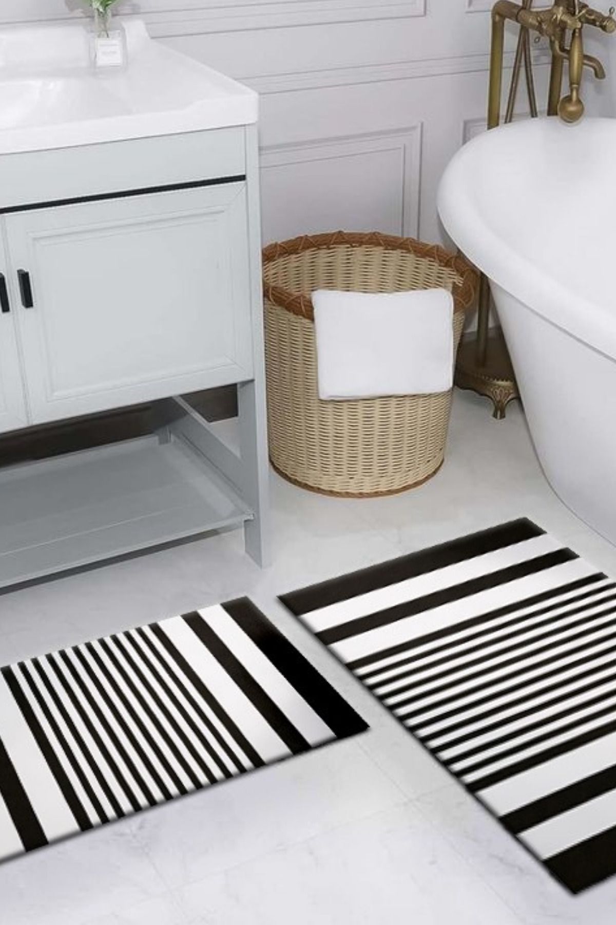 DERAS HOME 2'li Yıkanabilir Kaymaz Taban Banyo Paspası 60*100 Cm - 40*60 Cm