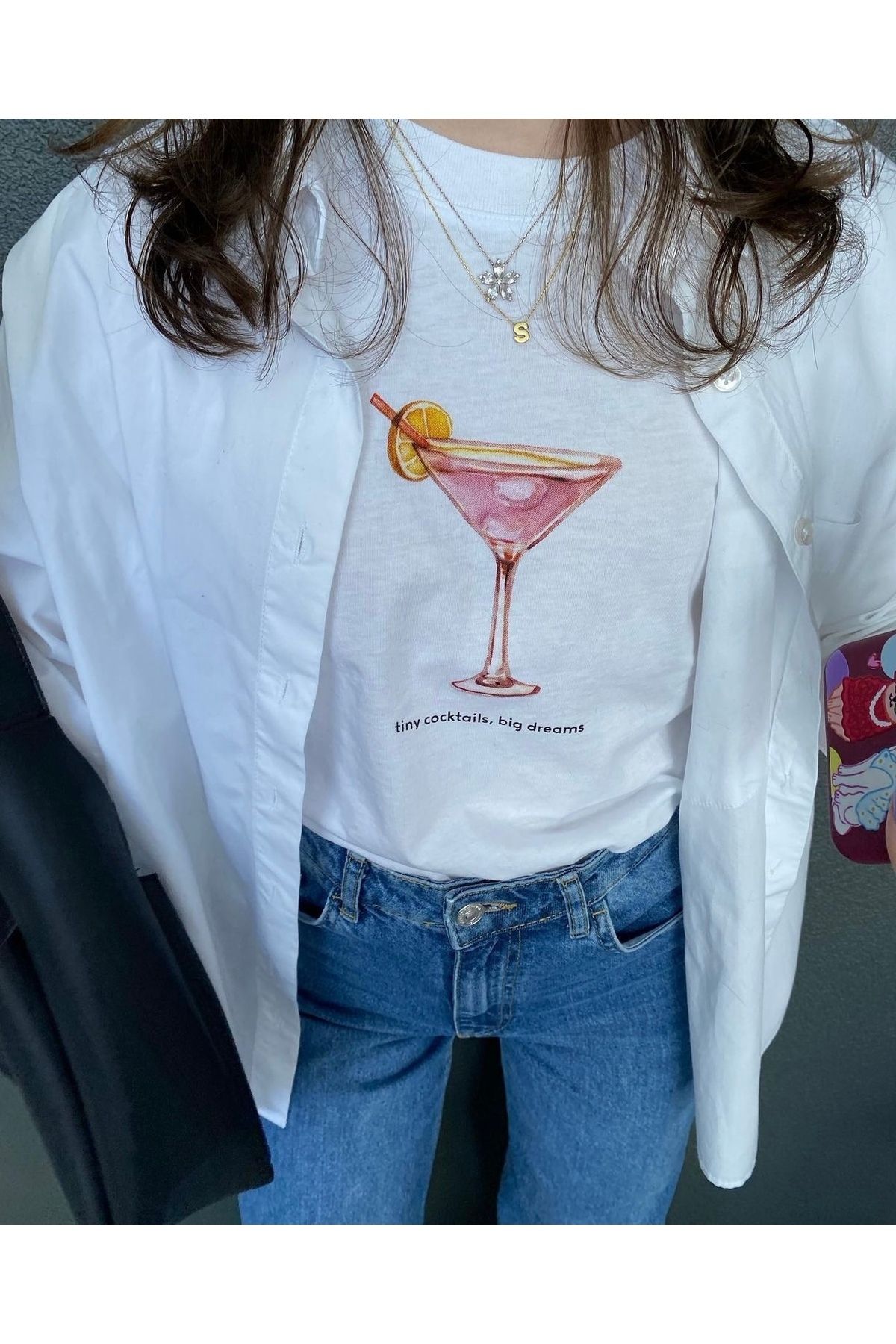 LAYORA TİNY COKTAİL BASIKILI CROP TSHIRT PAMUKLU PENYE