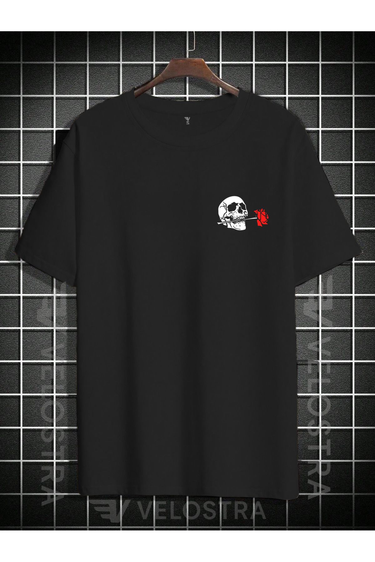 Velostra Unisex Minimal Kurukafa Baskılı Oversize T-shirt