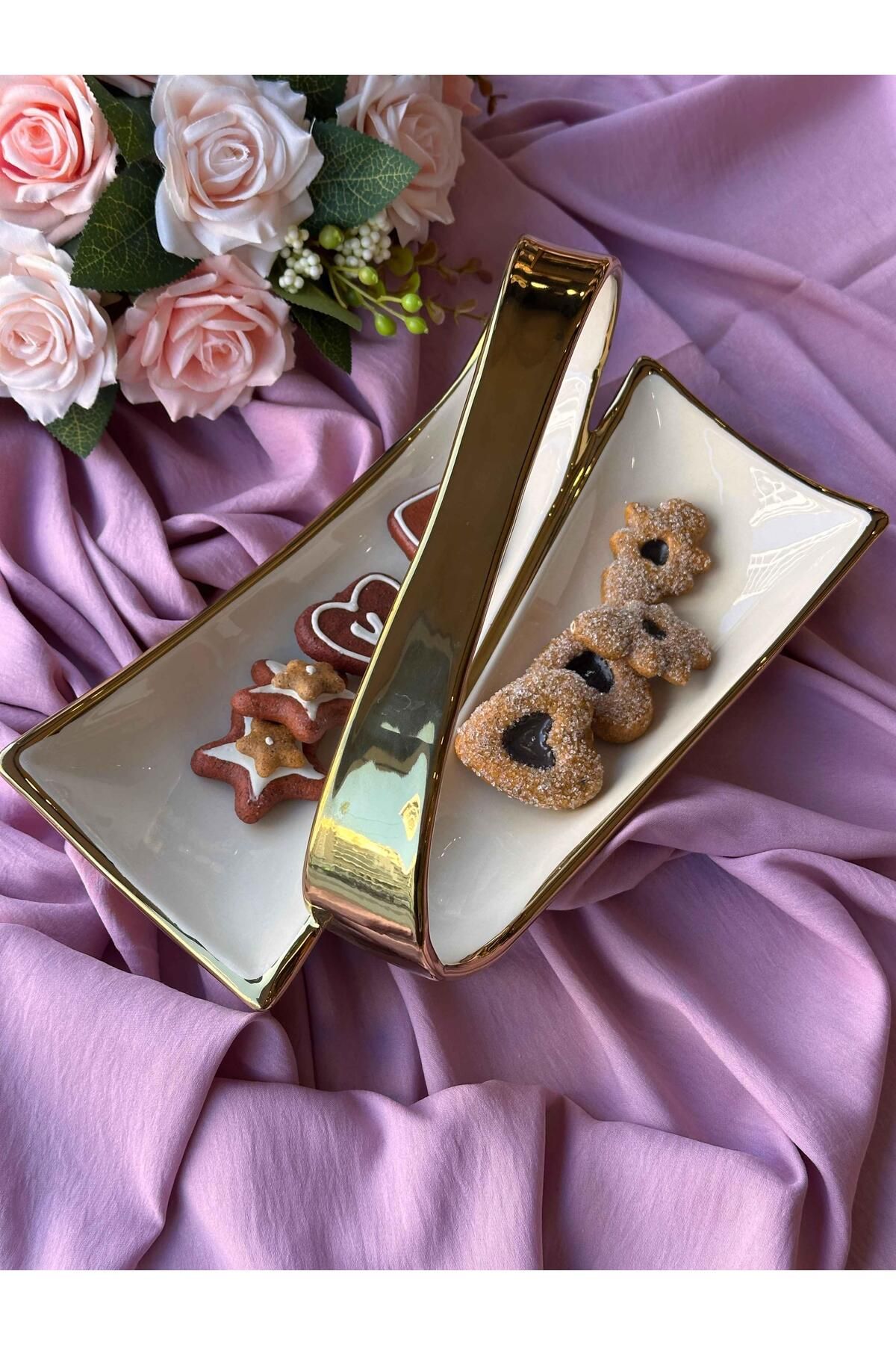 Canba Dream Gold Dikdörtgen Servis Tabağı 2 Bölmeli 31CM
