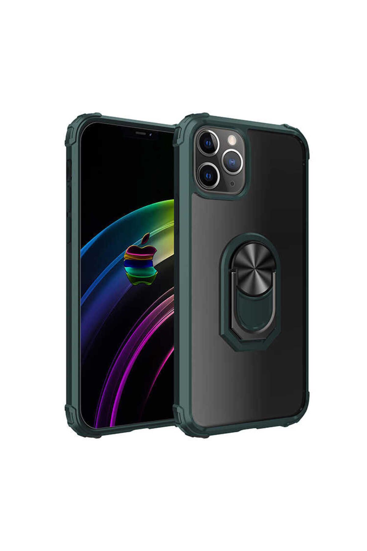 halkhouse İphone 12 Pro Max Kılıf Sert Silikon Dayanıklı Şeffaf Renkli Yüzüklü Mola Kapak