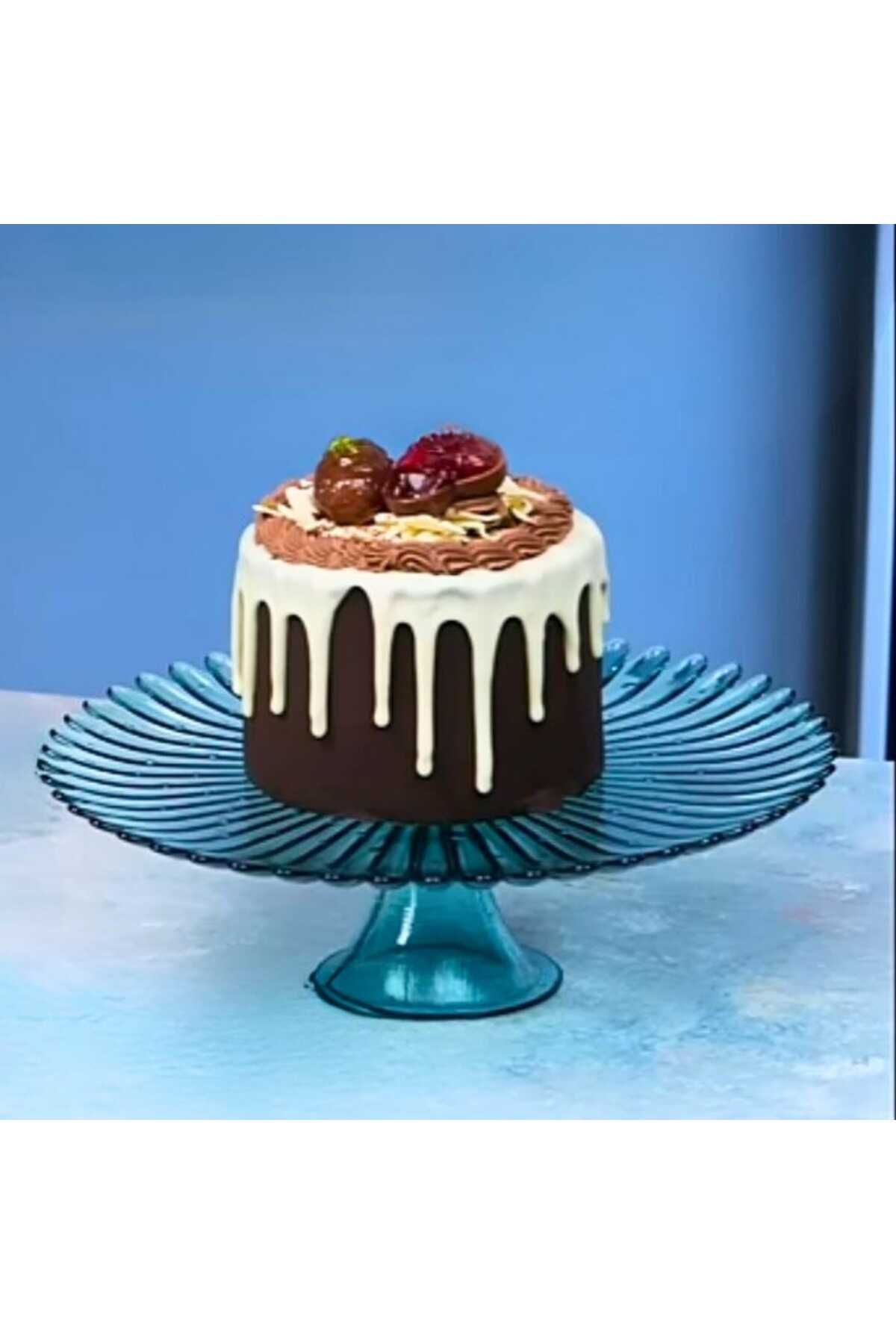 Colorina Çiçek Desenli Ayaklı Kek,Pasta Tabağı 32 cm
