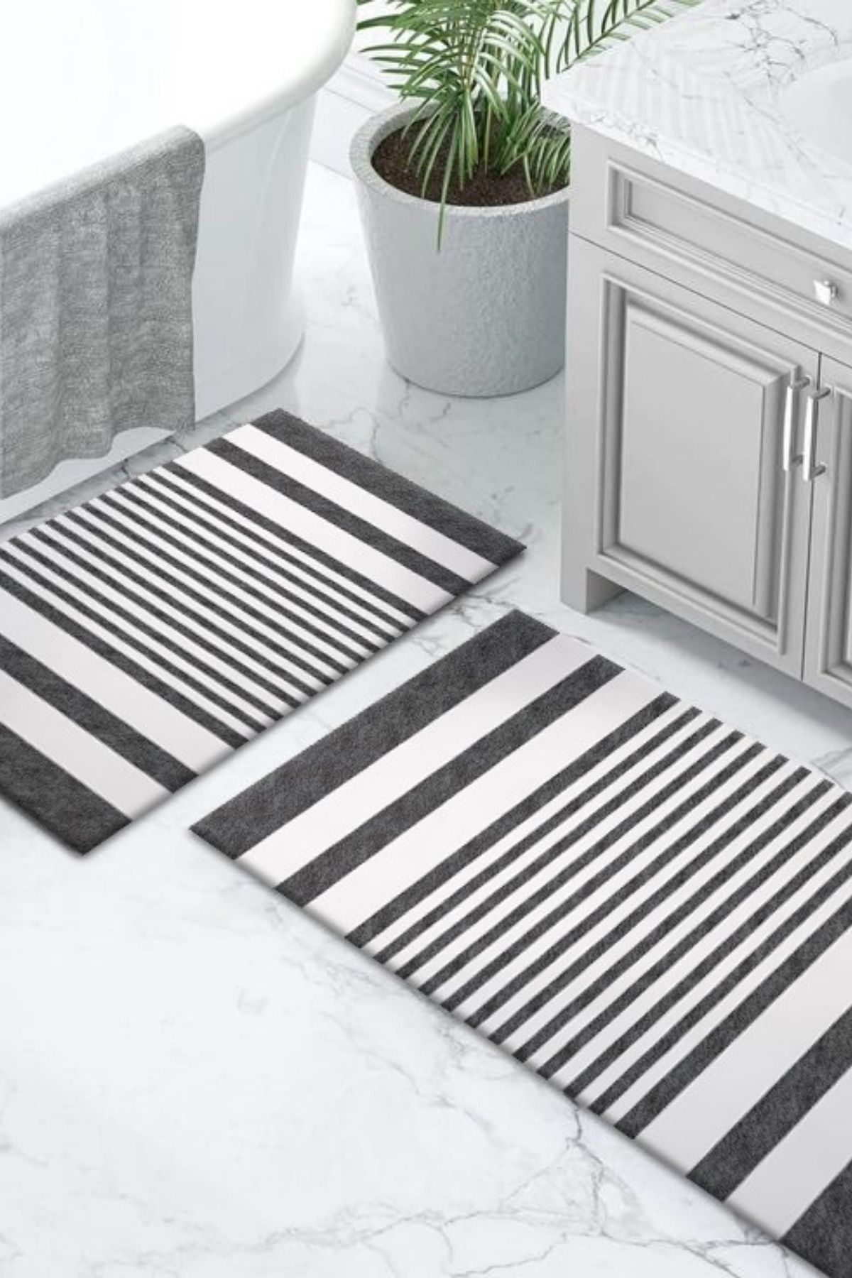 DERAS HOME 2'li Yıkanabilir Kaymaz Taban Banyo Paspası 60*100 Cm - 40*60 Cm