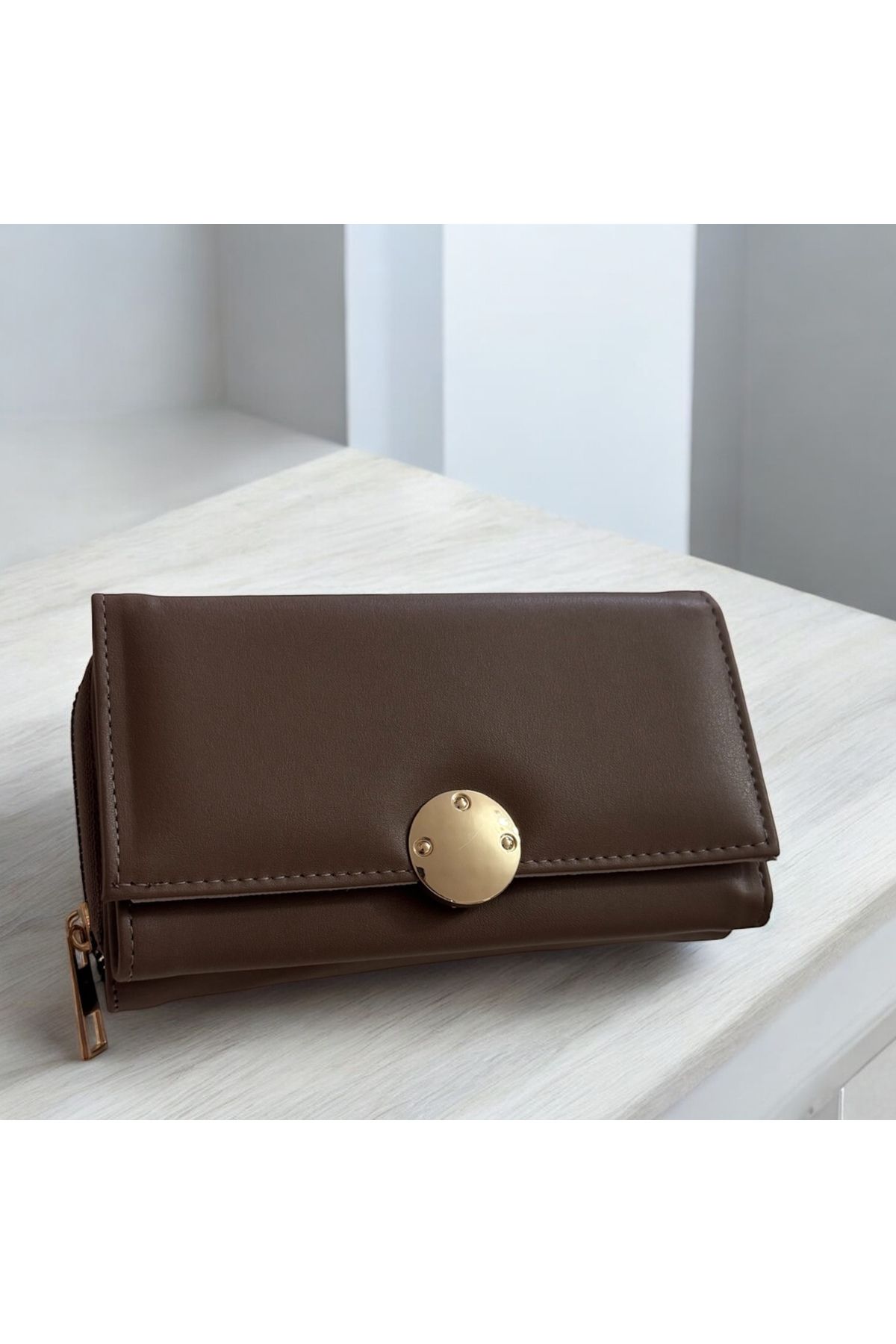 BAŞAK BAGS Şık Tasarımlı Gold Detaylı Kahverengi Cüzdan