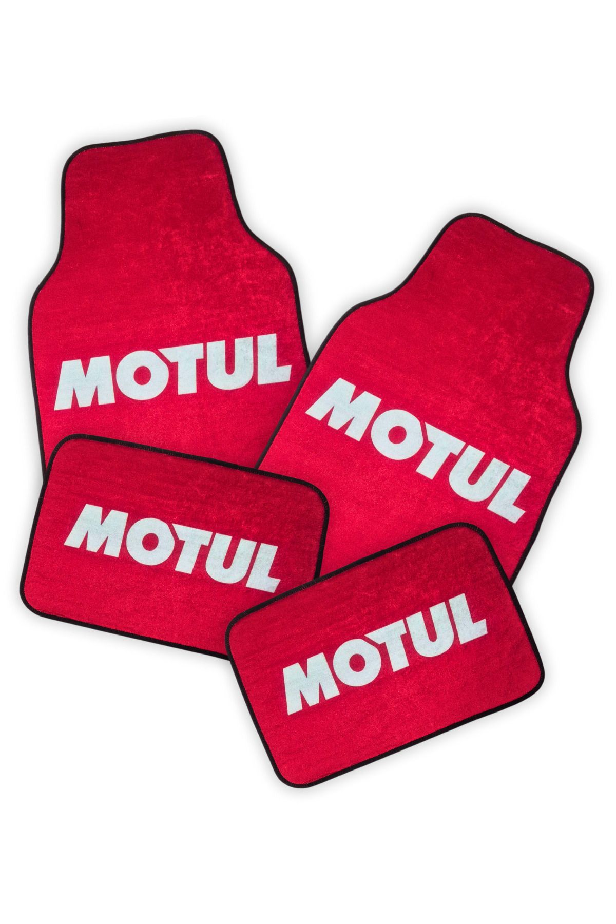 TUSBA MARKET Motul Desenli Dekoratif 4 Parça Kırmızı Kadife Araç Oto Paspas | Kaymaz Taban Motul Araba Paspas
