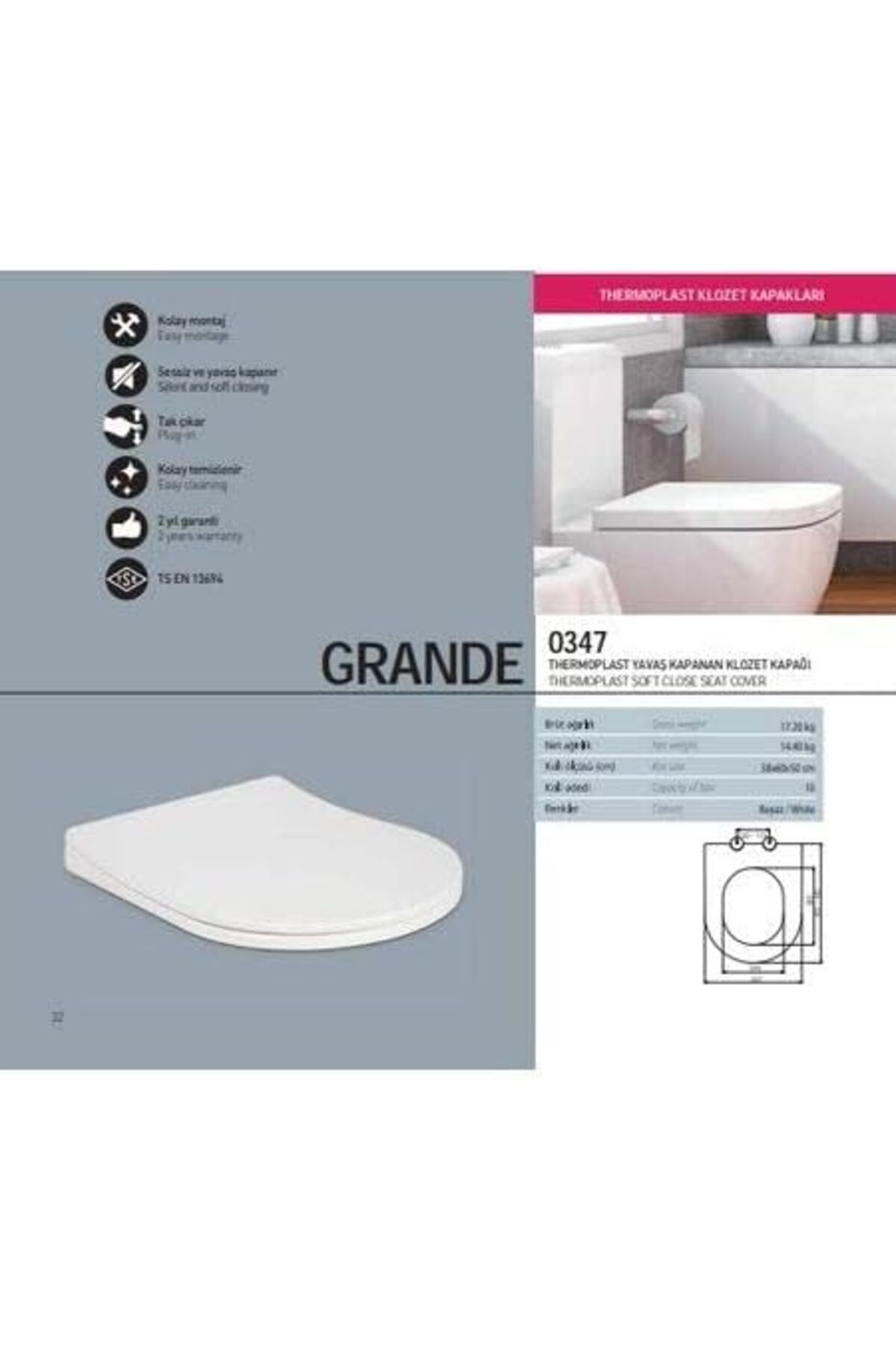 mazıdağı mazzıdağ Grande Thermoplast Yavaş Kapanan Tak-Çıkar Klozet Kapağı new store 1133631