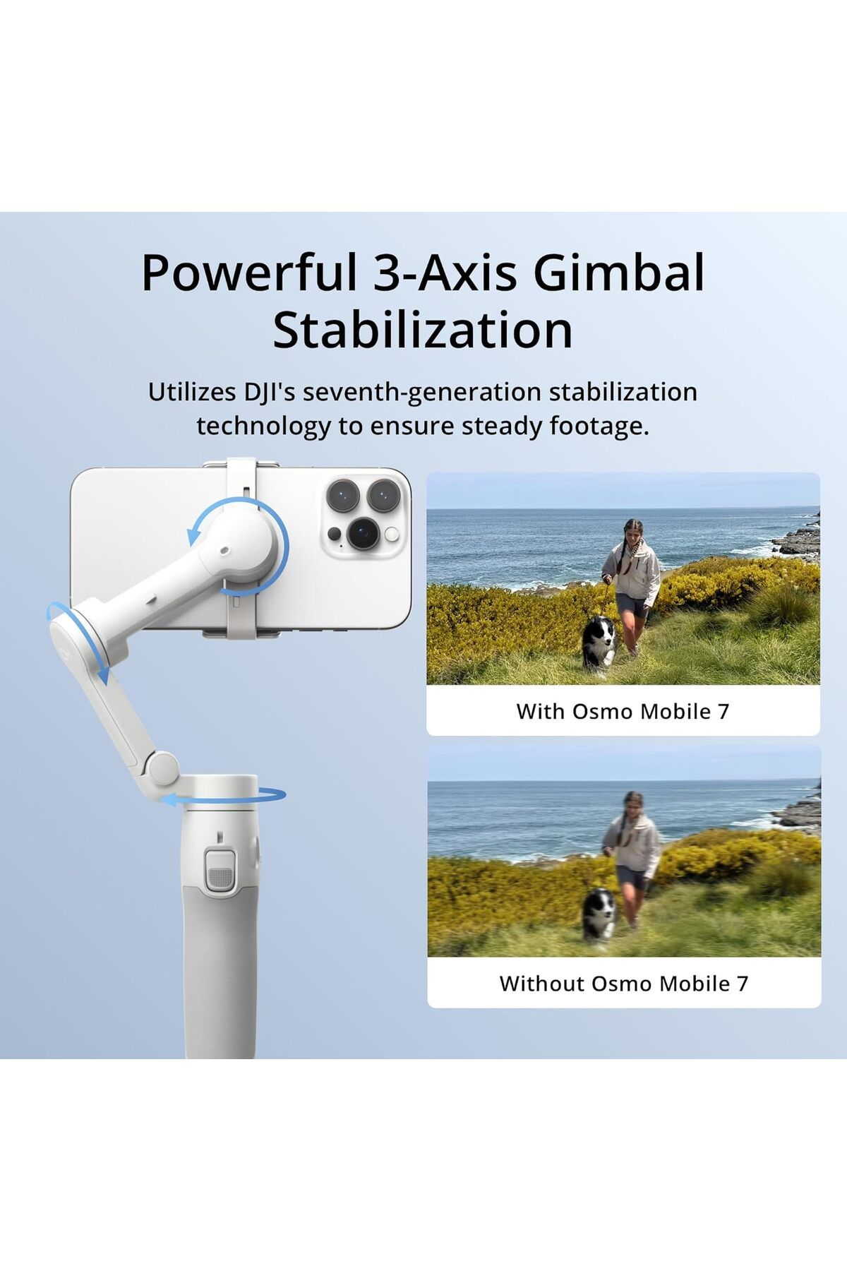 DJI-مثبت Osmo Mobile 7 Gimbal لأجهزة iPhone وAndroid، مع حامل ثلاثي مدمج، وقبضة مريحة، ومحور ثلاثي 3