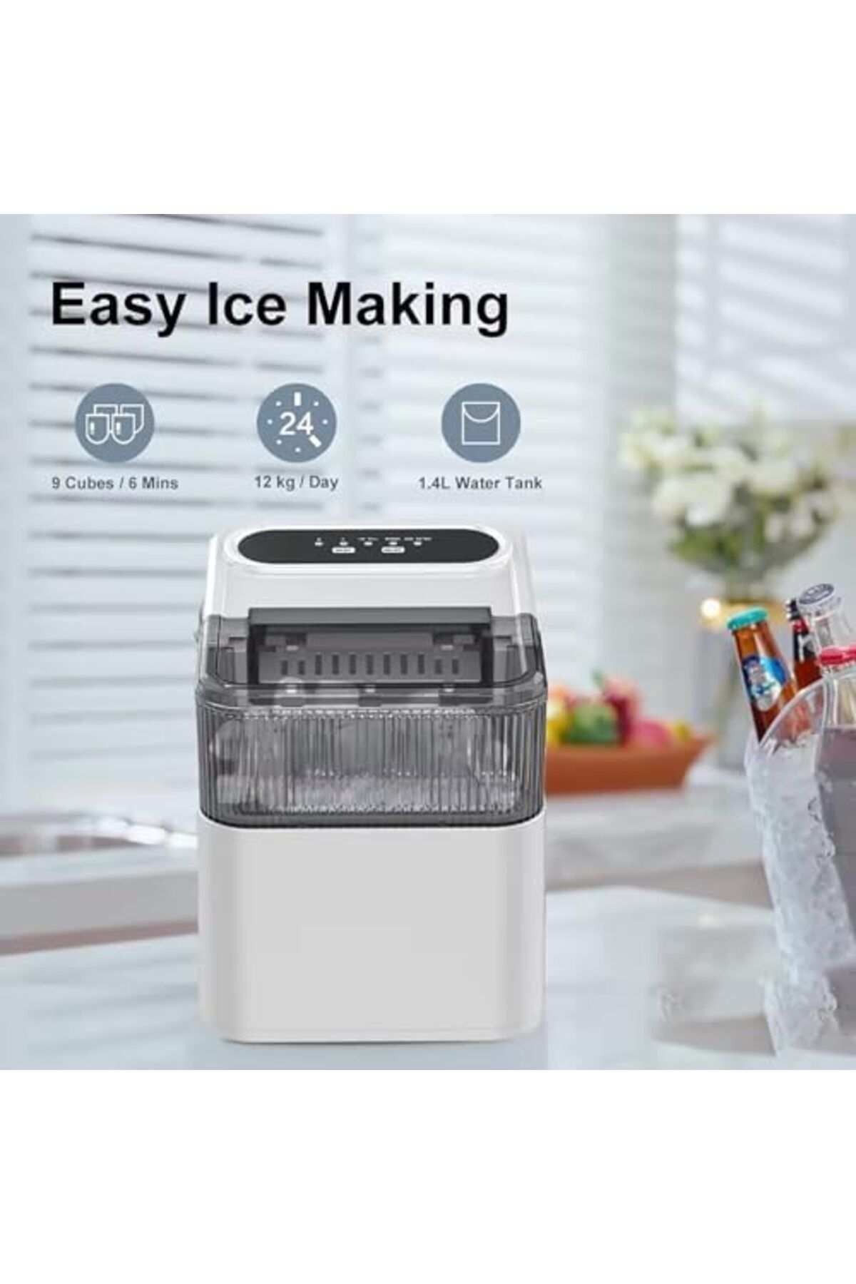 MACON-ASHLGQB Countertop Ice Maker, One-Click Operation Ice Machine, with Self-Cleaning, 12kg/24H, Removab 6