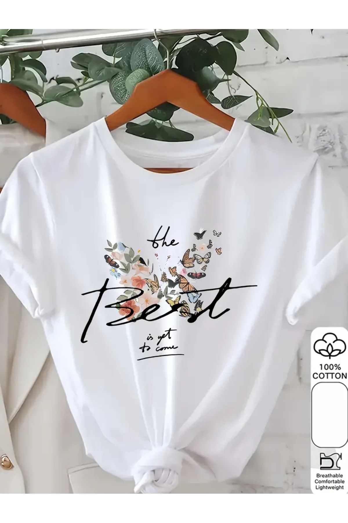CLASİVA Best Kelebek Baskılı Oversize Bisiklet Yaka T-shirt