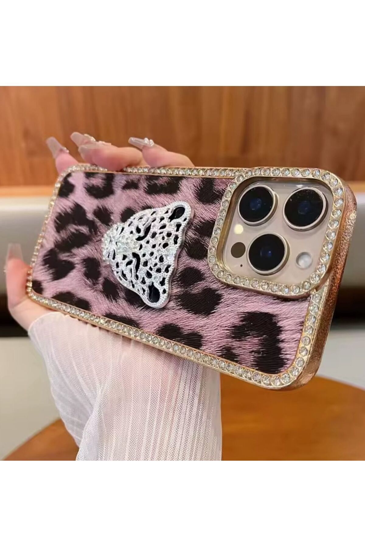 PEXURA TECH İphone 15 Pro Max Leopar taşlı Telefon Kılıfı