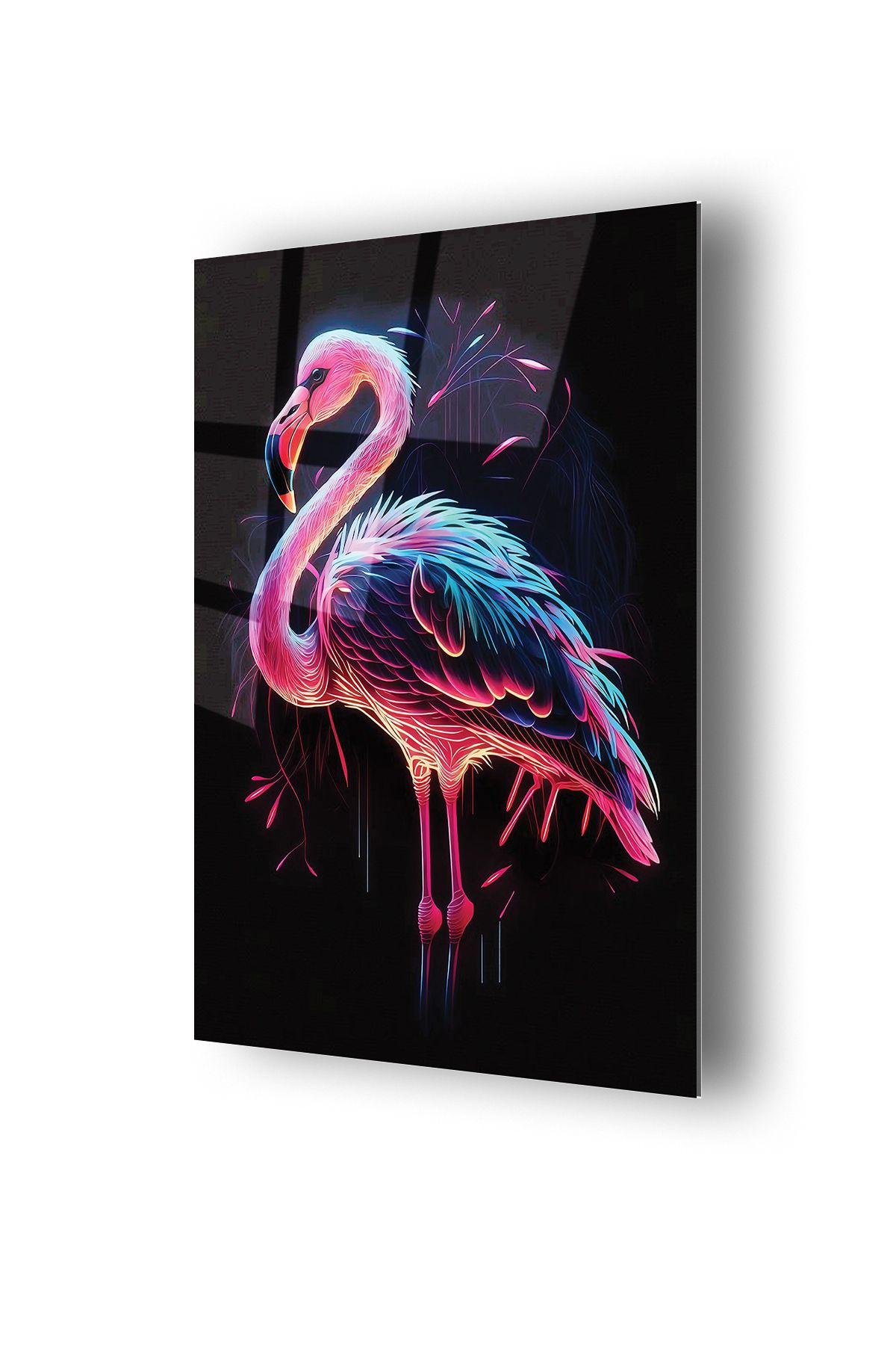 no77decor Flamingo Renkli Desenli Cam Tablo