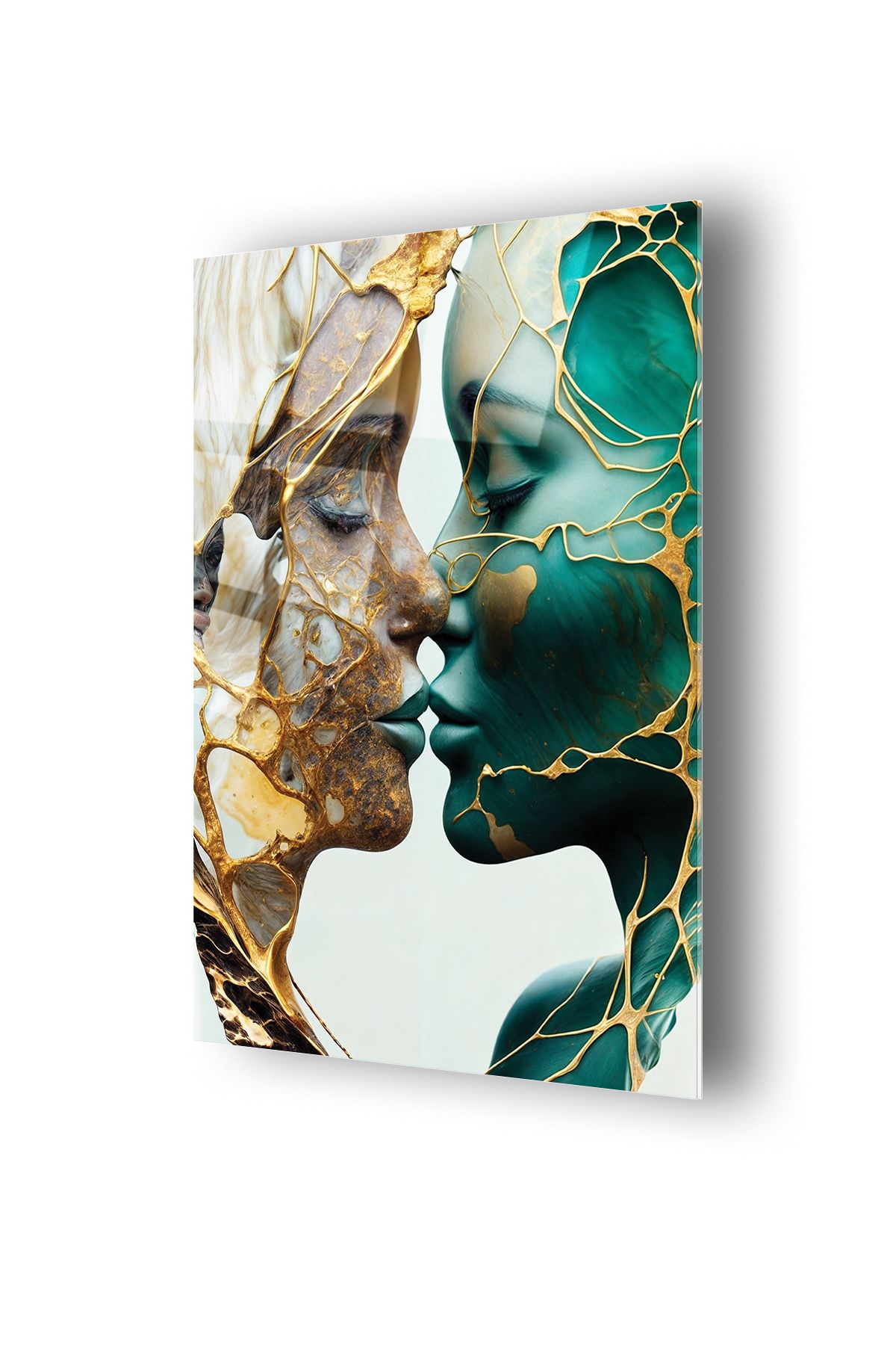no77decor Mermer Desenli Gold Temalı Kadın Portresi Cam Tablo