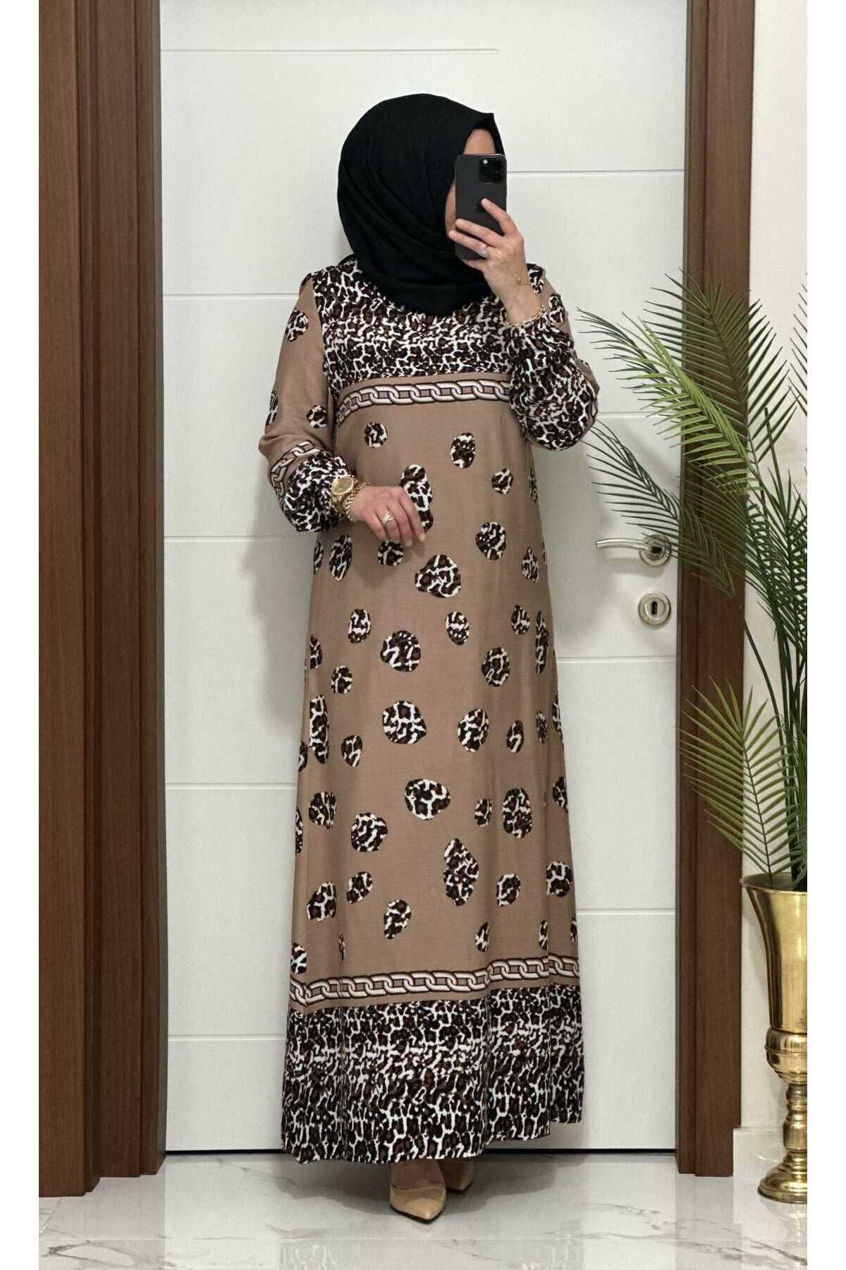 modasura 2928 K 50 VİZON renk ZİNCİR LEOPAR desen VİSCON kumaş buyuk beden elbise yeni sezon