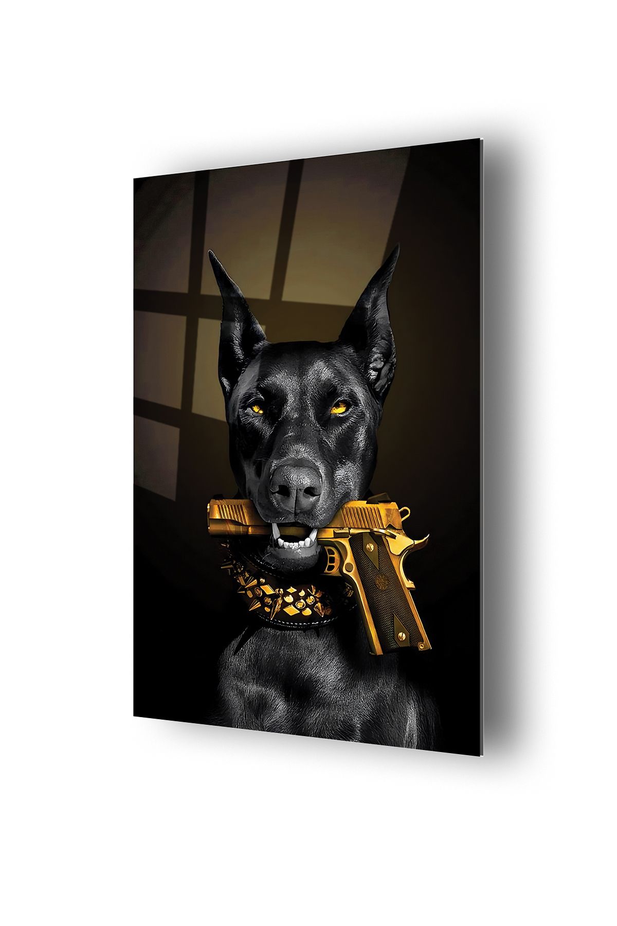 no77decor Siyah Doberman Temalı Dayanıklı Cam Tablo