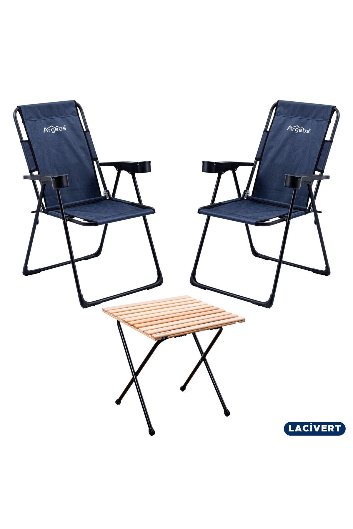 teknotrust Katlanır Kamp Sandalyesi ve Masa Seti, Lacivert, 130 KG, 2'li Paket