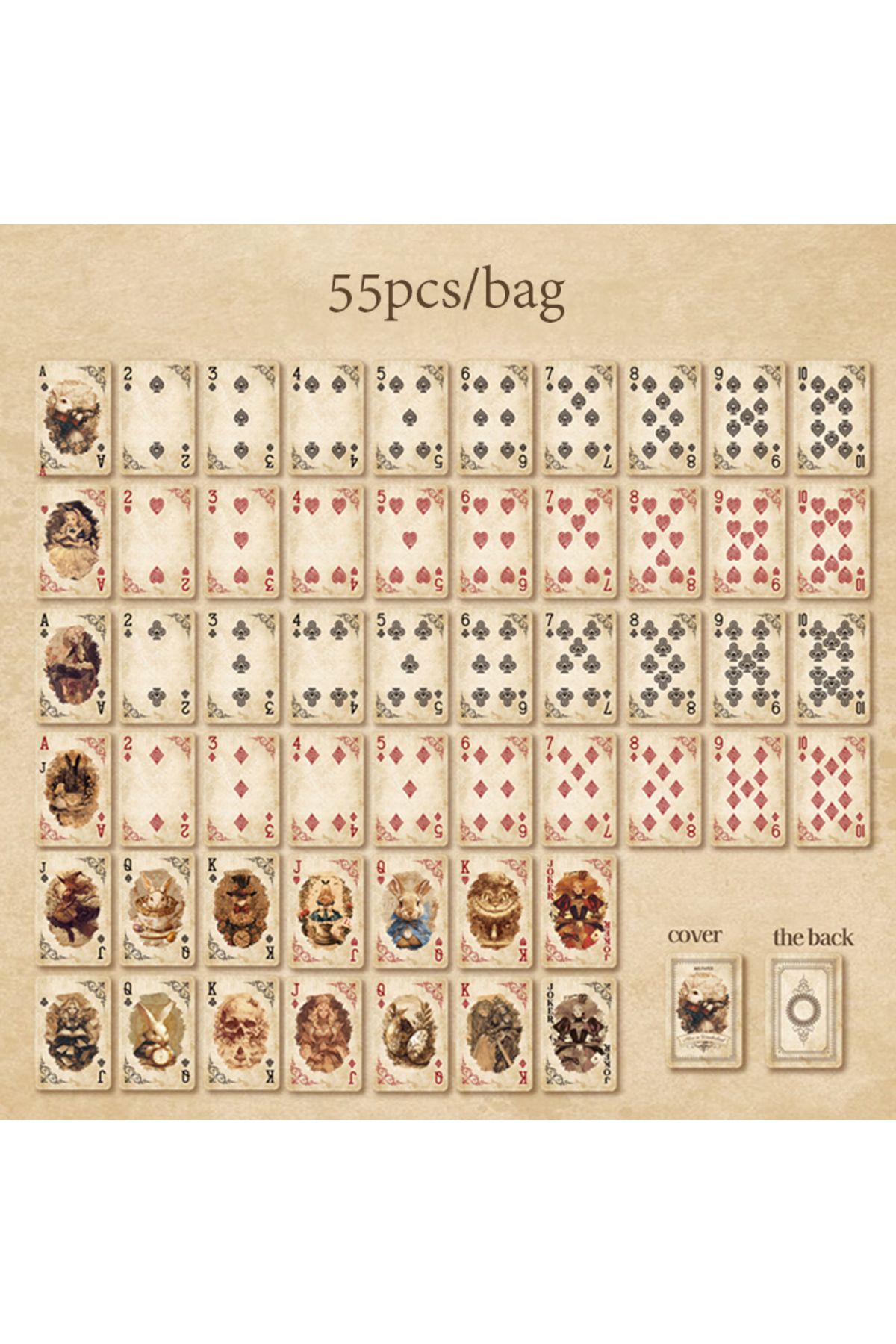 Choice-S23273-1 Mr. Paper 1Style 55Pcs/pack Retro Alice Series Playing Cards for DIY Handbook Entertainment 1