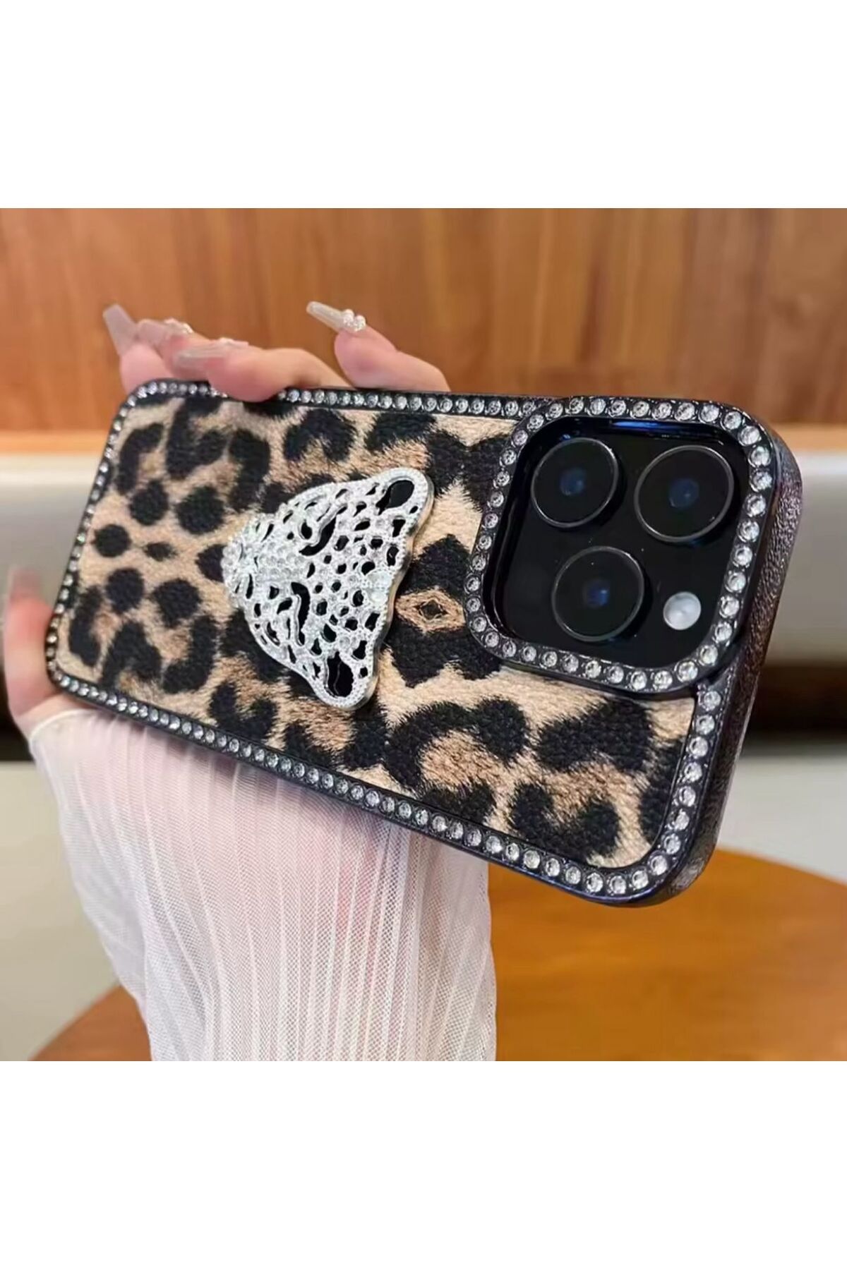 PEXURA TECH İphone 15 Pro Max Leopar taşlı Telefon Kılıfı