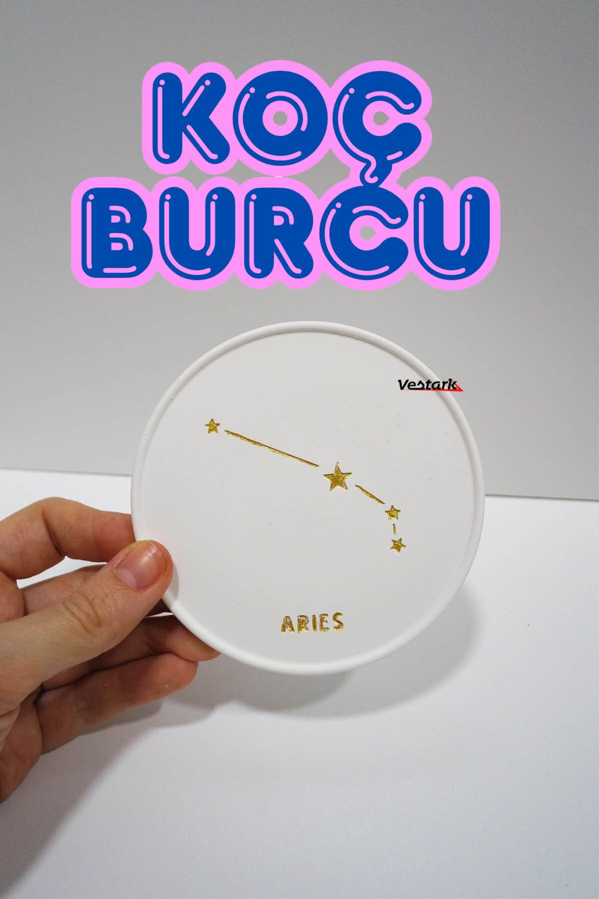 Vestark Koç Burcu (Aries) El Yapımı Dekoratif Takı Tabağı ve Bardak Altlığı