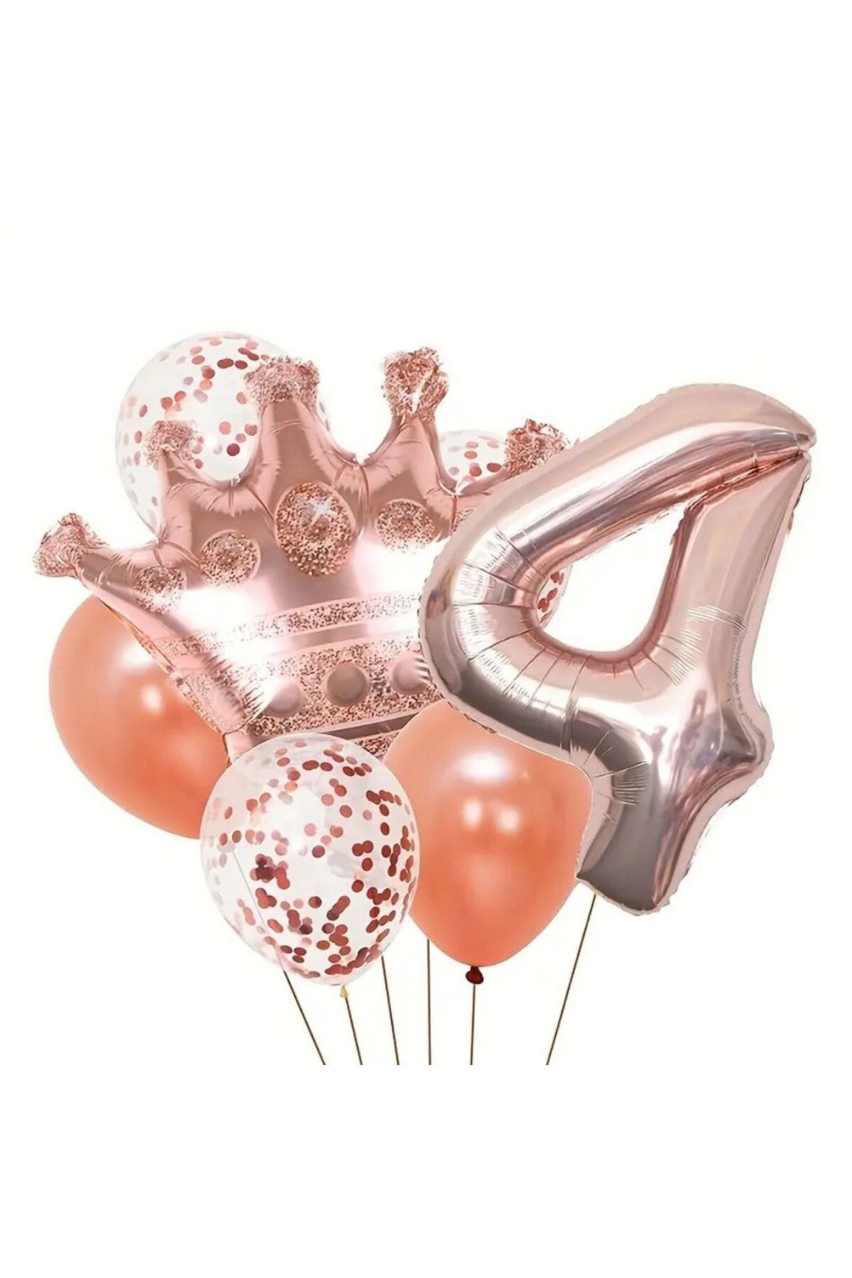 parti sürprizi Rose Gold Taçlı 4 Rakam Balon Set