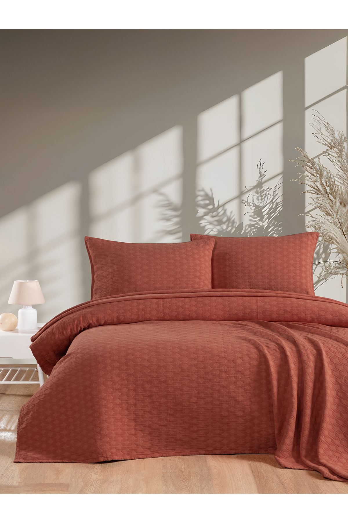BED LİNE Elvira yatak örtüsü seti çift kişilik kiremit kutulu