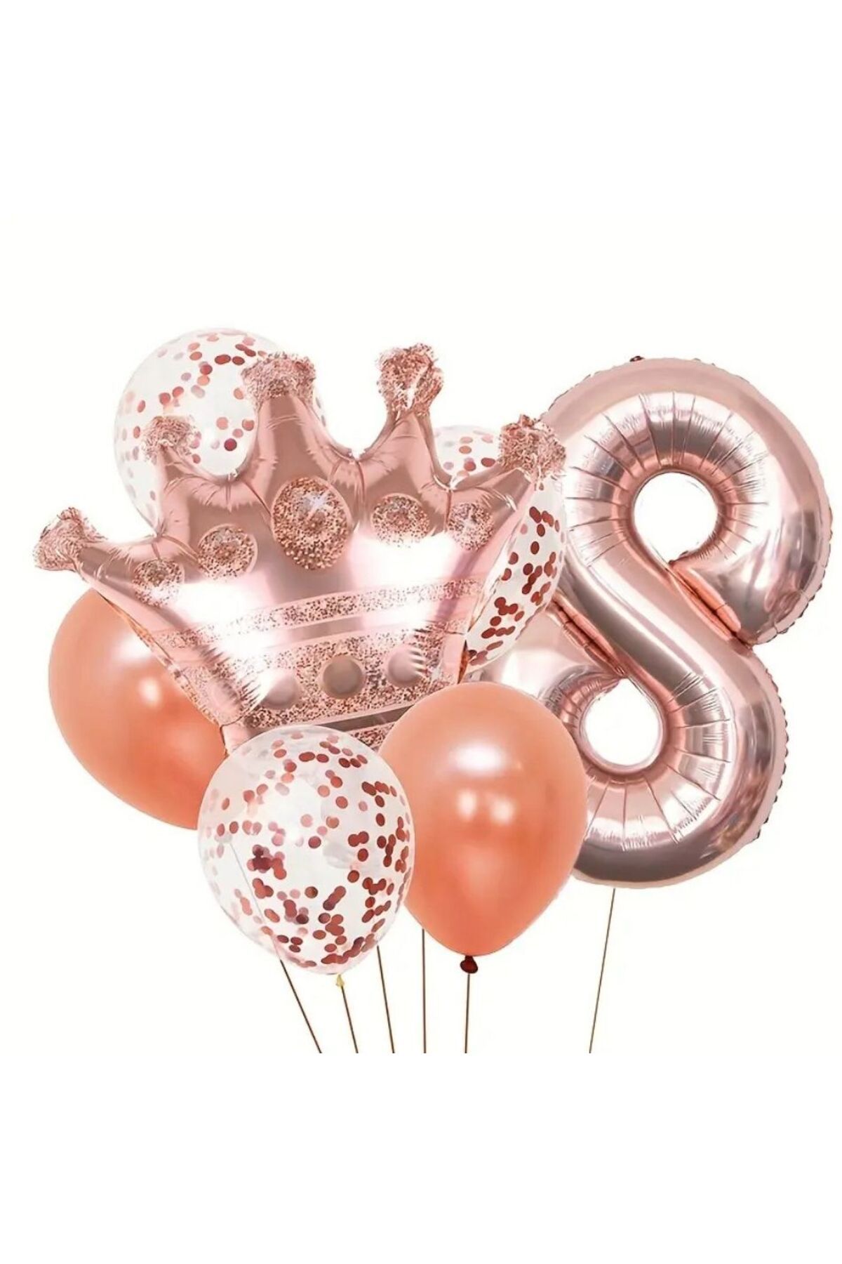 parti sürprizi Rose Gold Taçlı 8 Rakam Balon Set