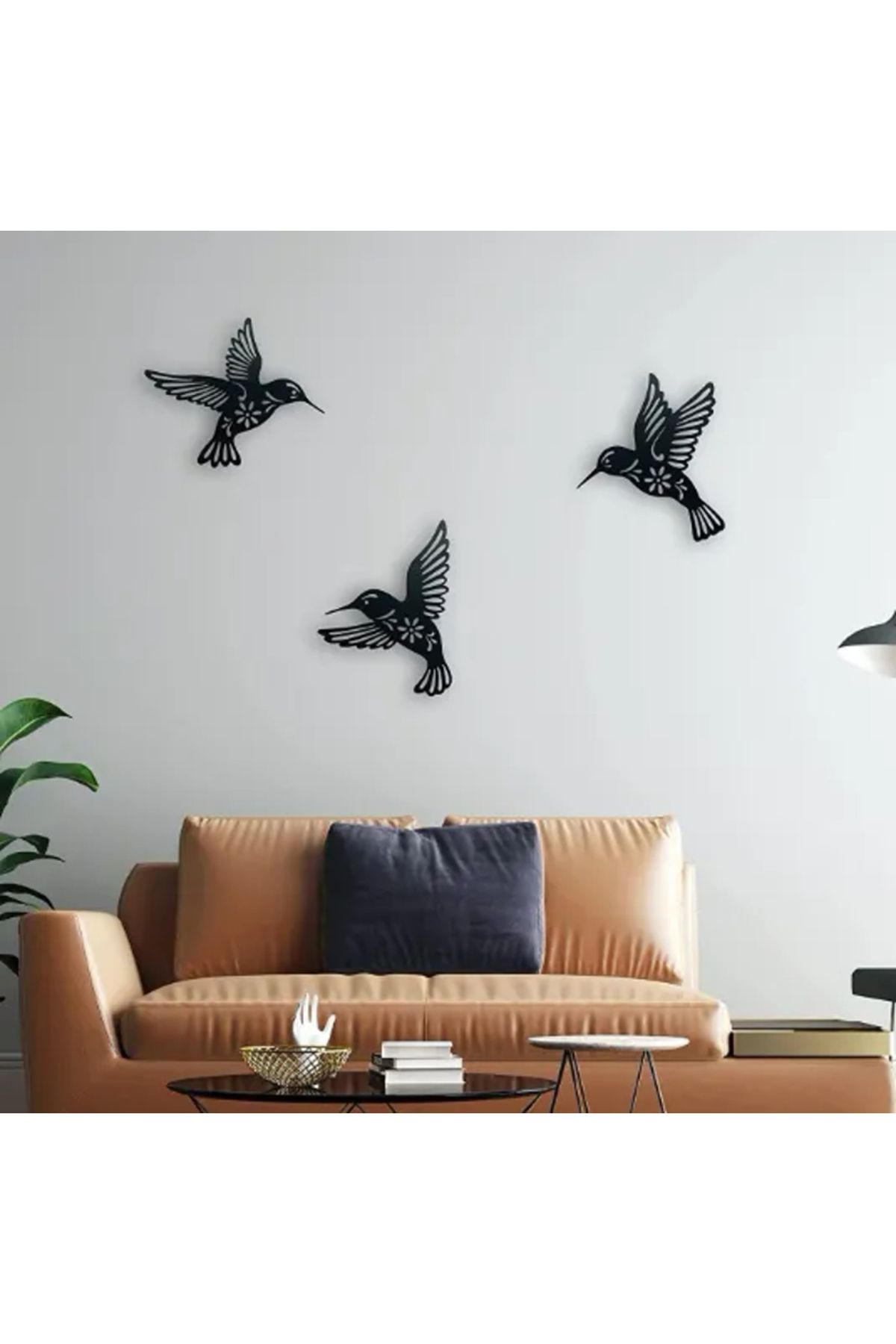 3dmakers 3'lü Hummingbird Kuş Figürü Duvar Dekoru - Modern Metal Görünümlü 3D Tasarım