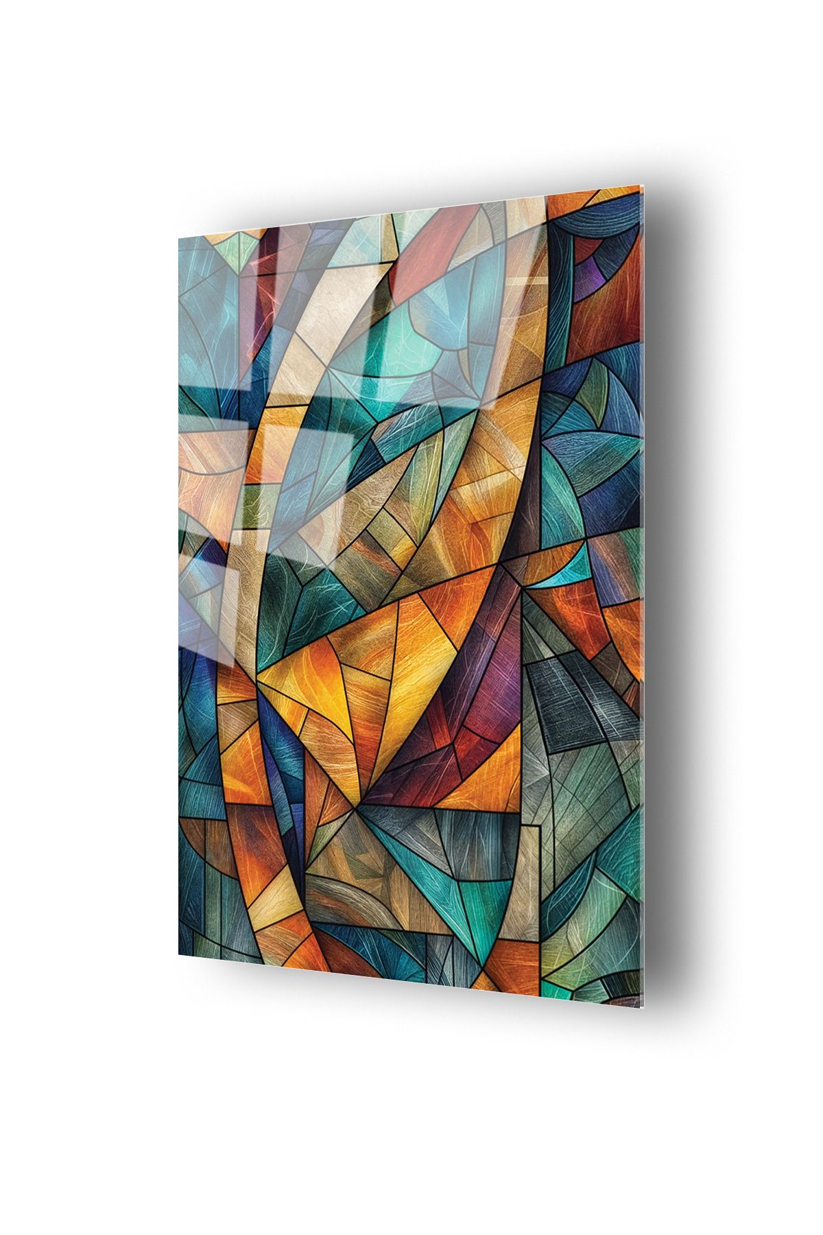 no77decor Modern Sanatsal Geometrik Renklerin Uyumu Temalı Cam Tablo