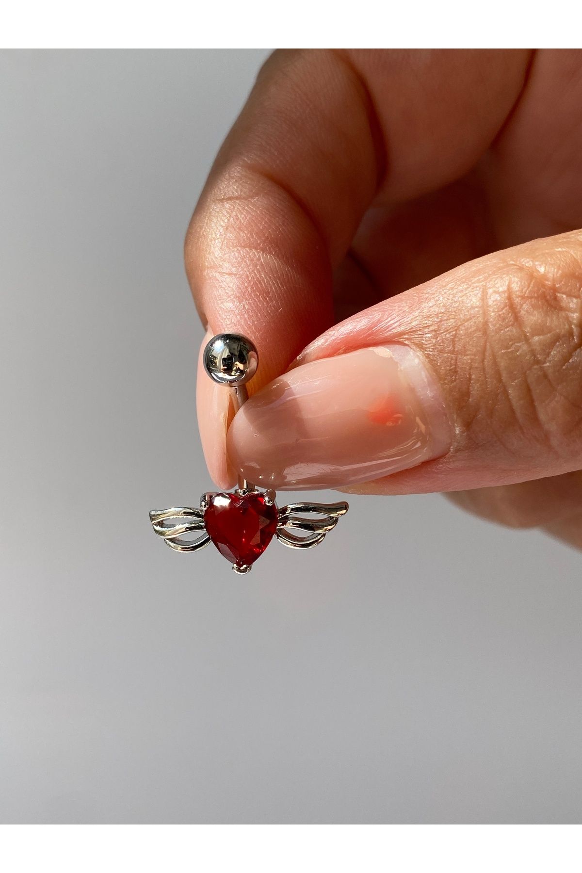 kurukafagift Çelik Göbek Piercing Melek Kalp Kanatlı Model