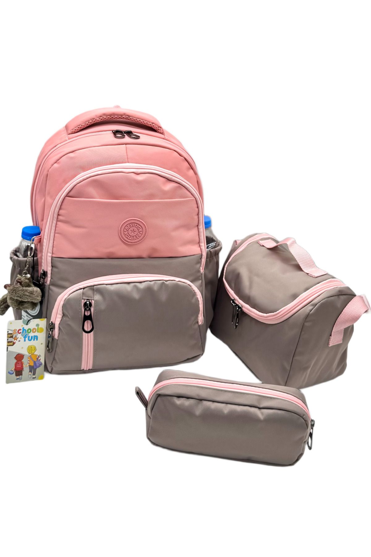 betto's İlkokul Çantası 3'lü Set Unisex Çocuk İlk Okul Çantası OVSKİ-8010 Pudra-Vizon
