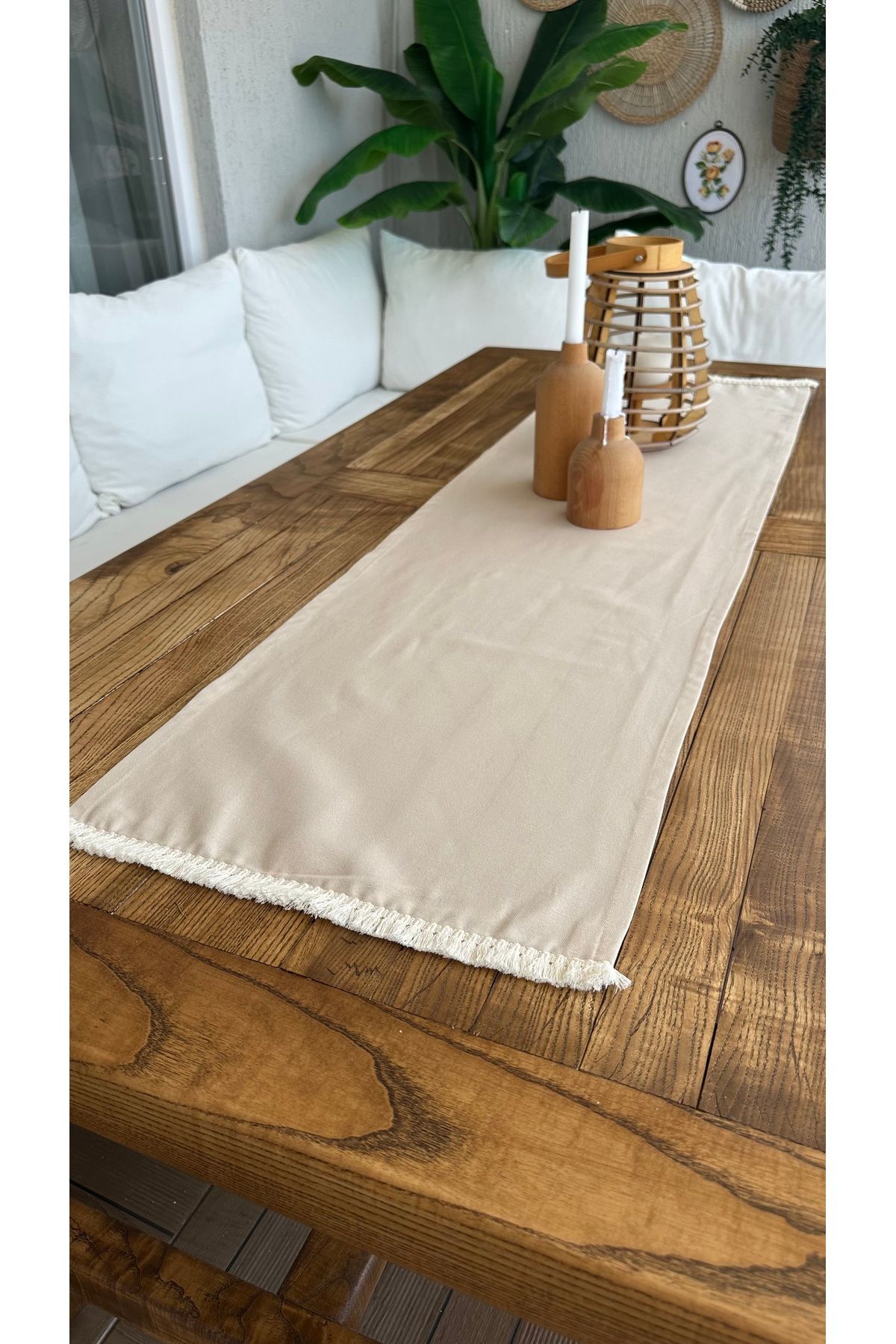 Decamor home Püsküllü Leke Tutmaz Bej Runner