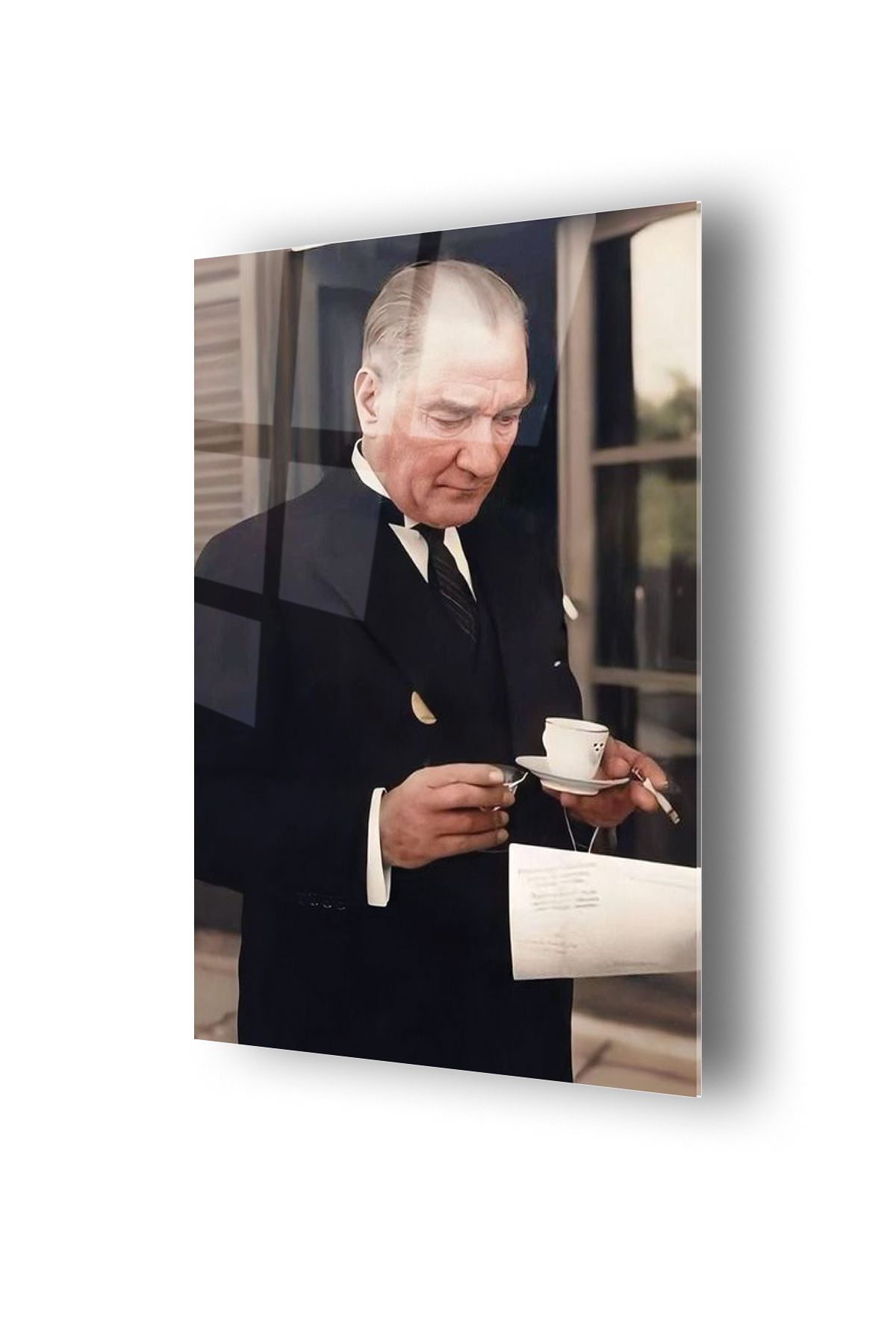 no77decor Atatürk Kahve İçerken Serisi Dayanıklı Cam Tablo