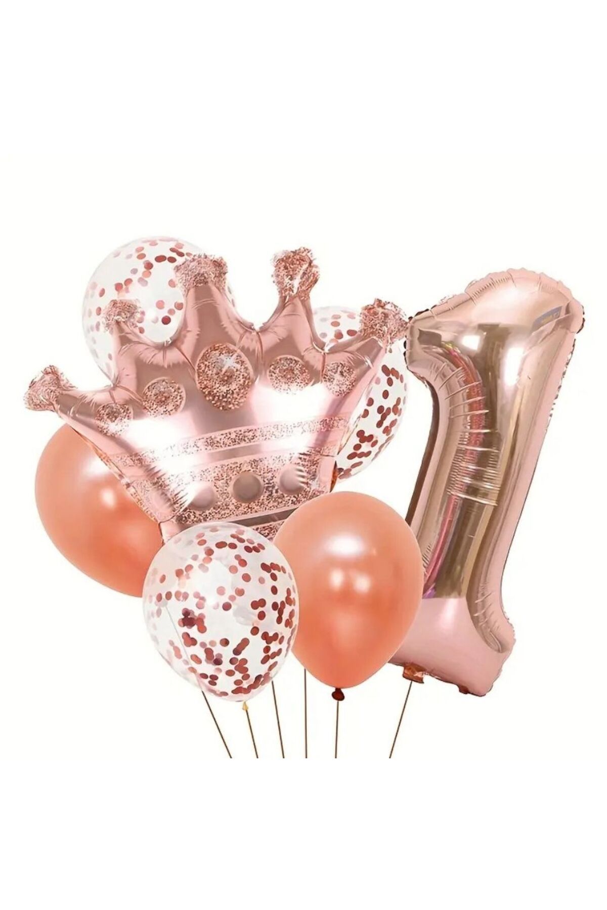parti sürprizi Rose Gold Taçlı 1 Rakam Balon Set