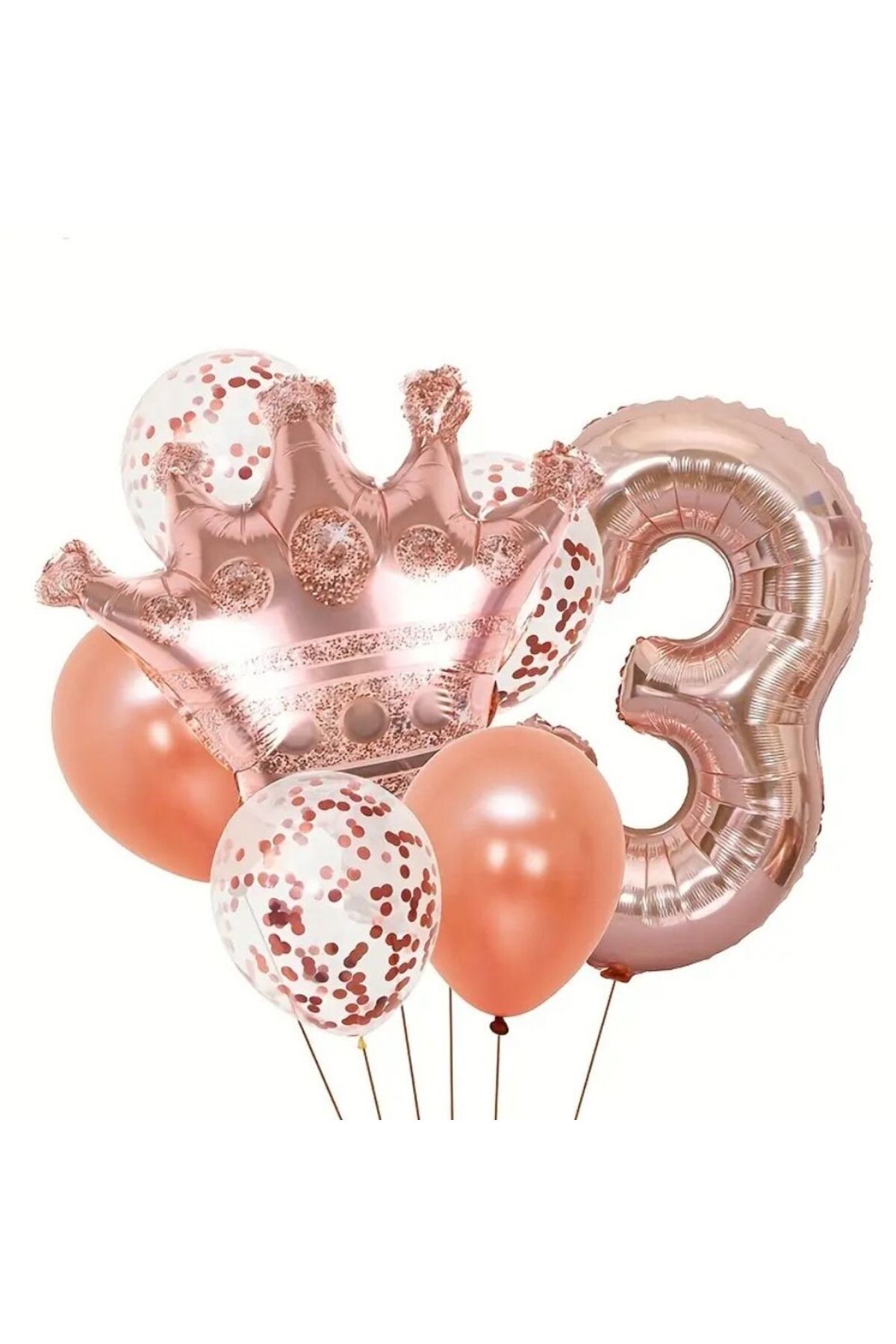parti sürprizi Rose Gold Taçlı 3 Rakam Balon Set