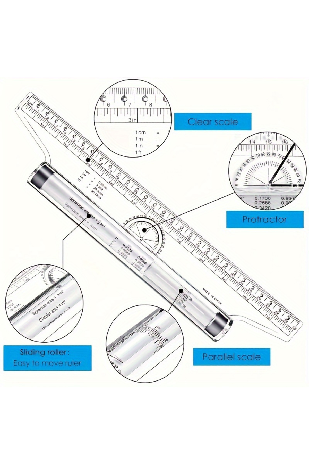 Choice-1Pc 30cm 2Pcs Plastic Ruler Drawing Roller Ruler Parallel Multi-functional Drawing Design Used for M 1