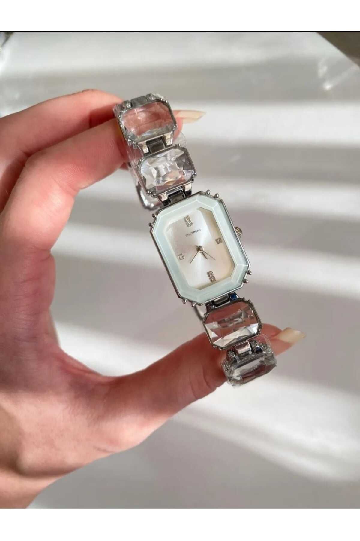 STAİNLES Silver Kordon Beyaz Taşlı Saat