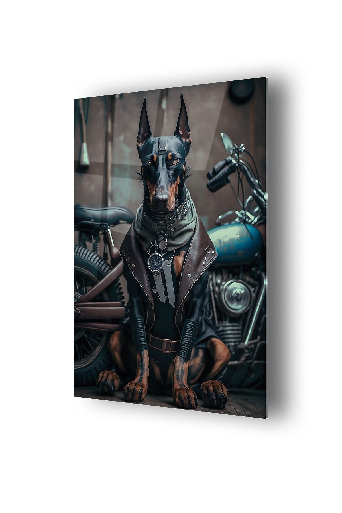 no77decor Ceketli Doberman Temalı Dayanıklı Cam Tablo