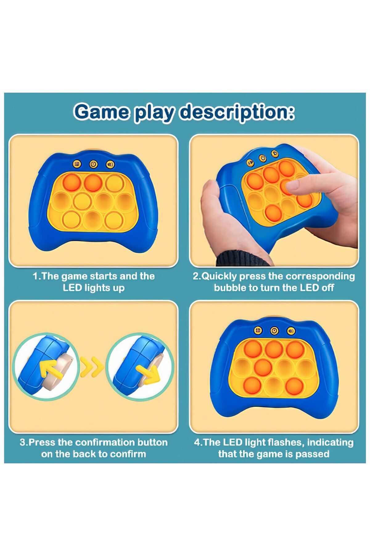 Flippy-Joc Pop It antistres, interactiv, cu baterii, ABS & silicon, albastru, 12x10x5.8 cm. 4
