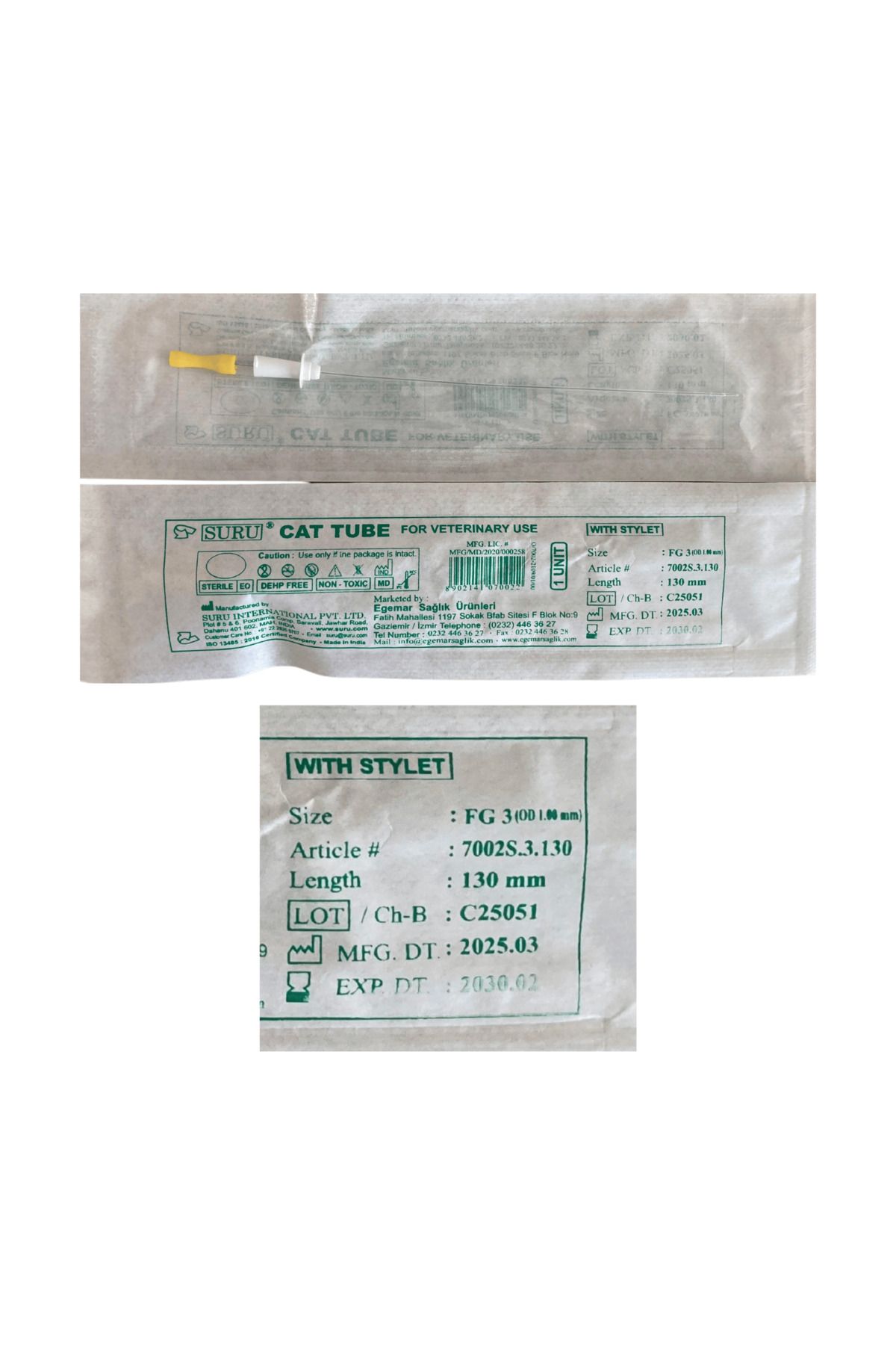 SURU - KEDİ İDRAR SONDASI MANDRENLİ FG3 1.0X130MM - 12 ADET