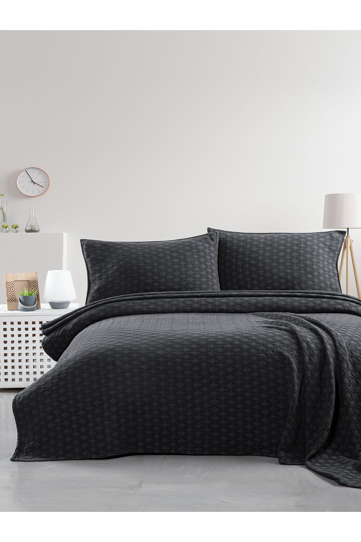 BED LİNE Elvira yatak örtüsü seti çift kişilik koyu gri kutulu