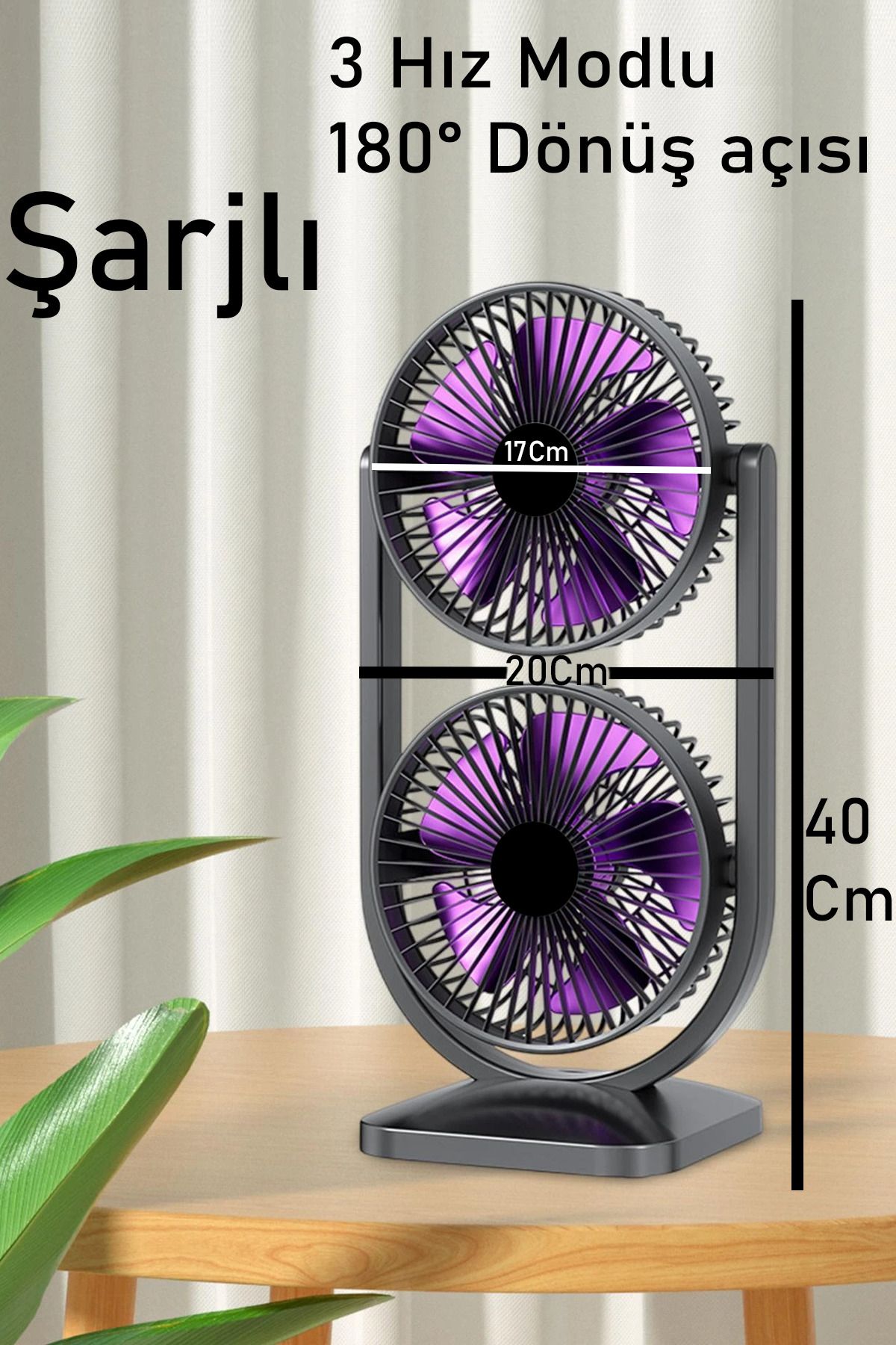 nextbuy Şarjlı Masaüstü Ve Taşınabilir 180° Oynar Başlıklı Çift Fan 3Modlu Soğutucu Vantilatör Siyah MorS30